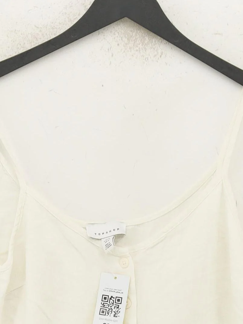 Topshop Women's Top UK 8 White Viscose with Linen Sleeveless Round Neck Cropped - Image 3