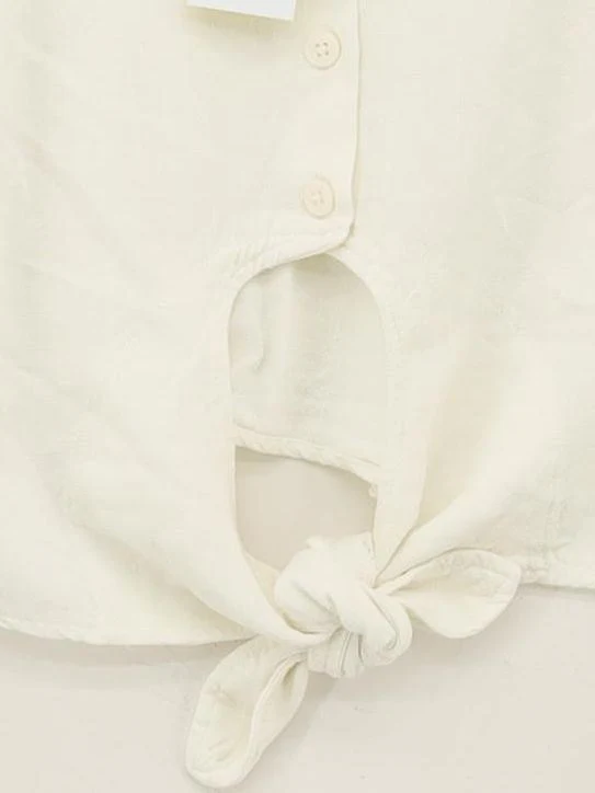 Topshop Women's Top UK 8 White Viscose with Linen Sleeveless Round Neck Cropped - Image 4