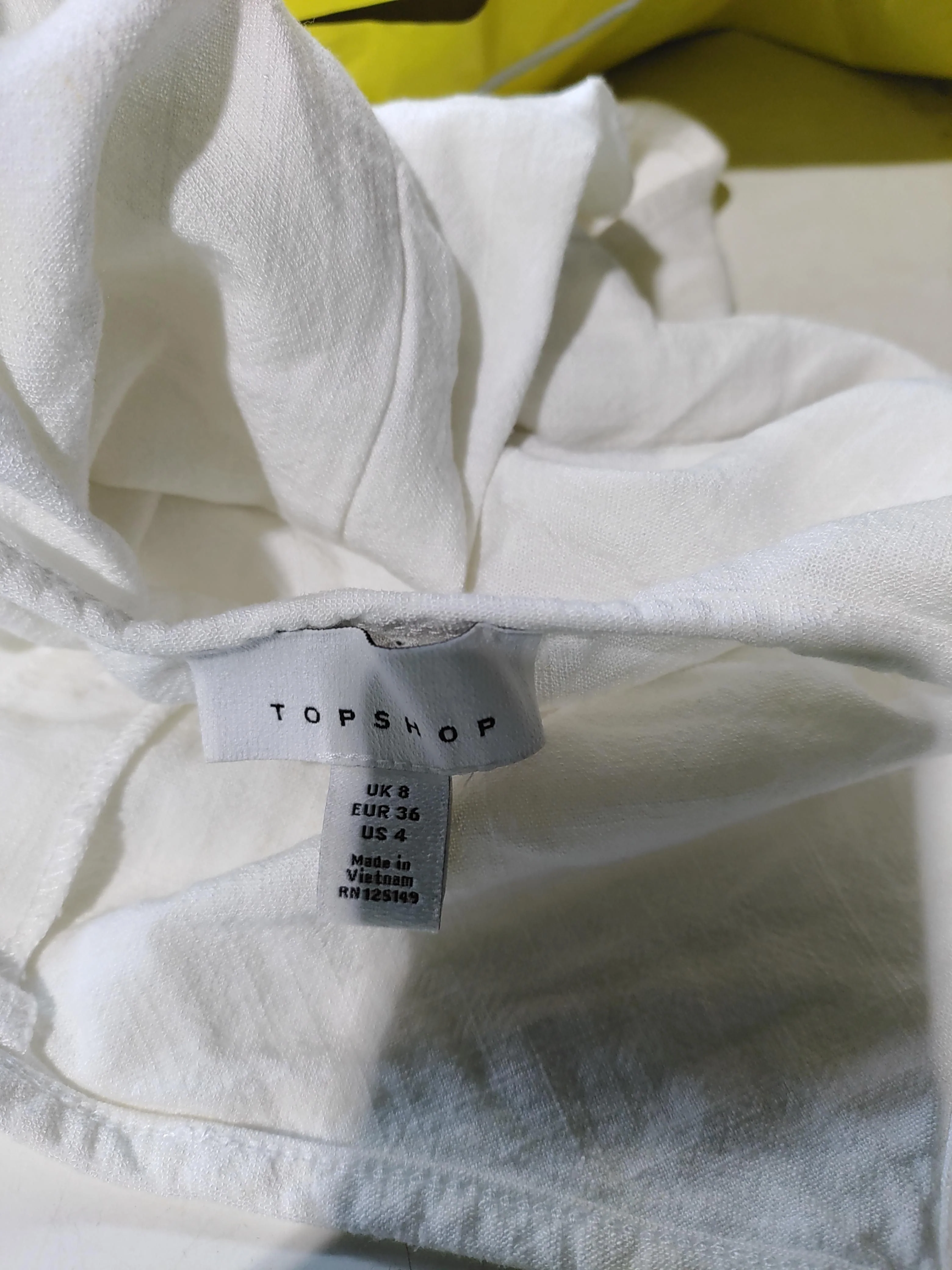 Topshop Women's Top UK 8 White Viscose with Linen Sleeveless Round Neck Cropped - Image 5