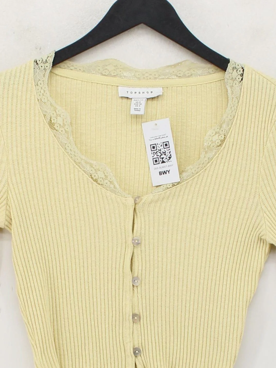 Topshop Women's Top UK 8 Yellow Cotton with Elastane, Polyamide Cropped - Image 3