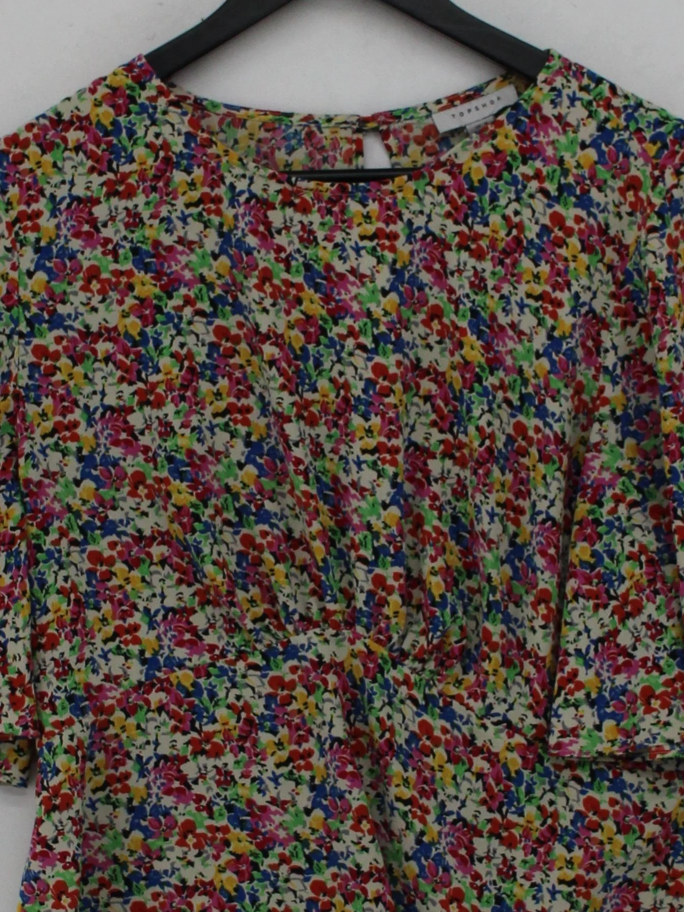 Topshop Women's Top XL Multi Floral 100% Polyester 3/4 Sleeve Round Neck Basic - Image 3