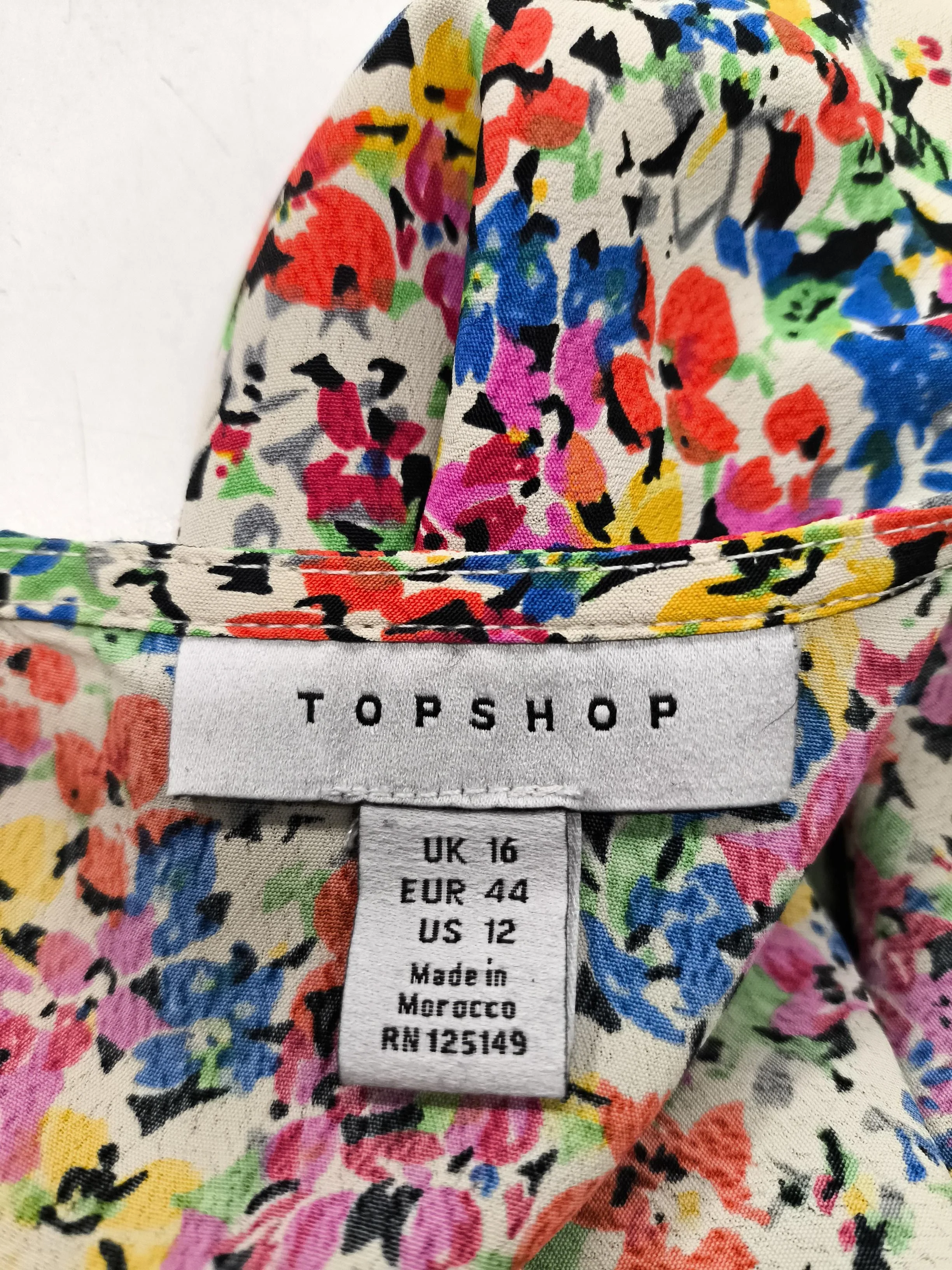 Topshop Women's Top XL Multi Floral 100% Polyester 3/4 Sleeve Round Neck Basic - Image 5