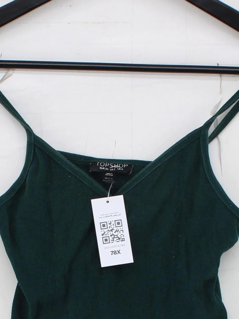 Topshop Women's Top XS Green 100% Other Sleeveless V-Neck Jersey - Image 3