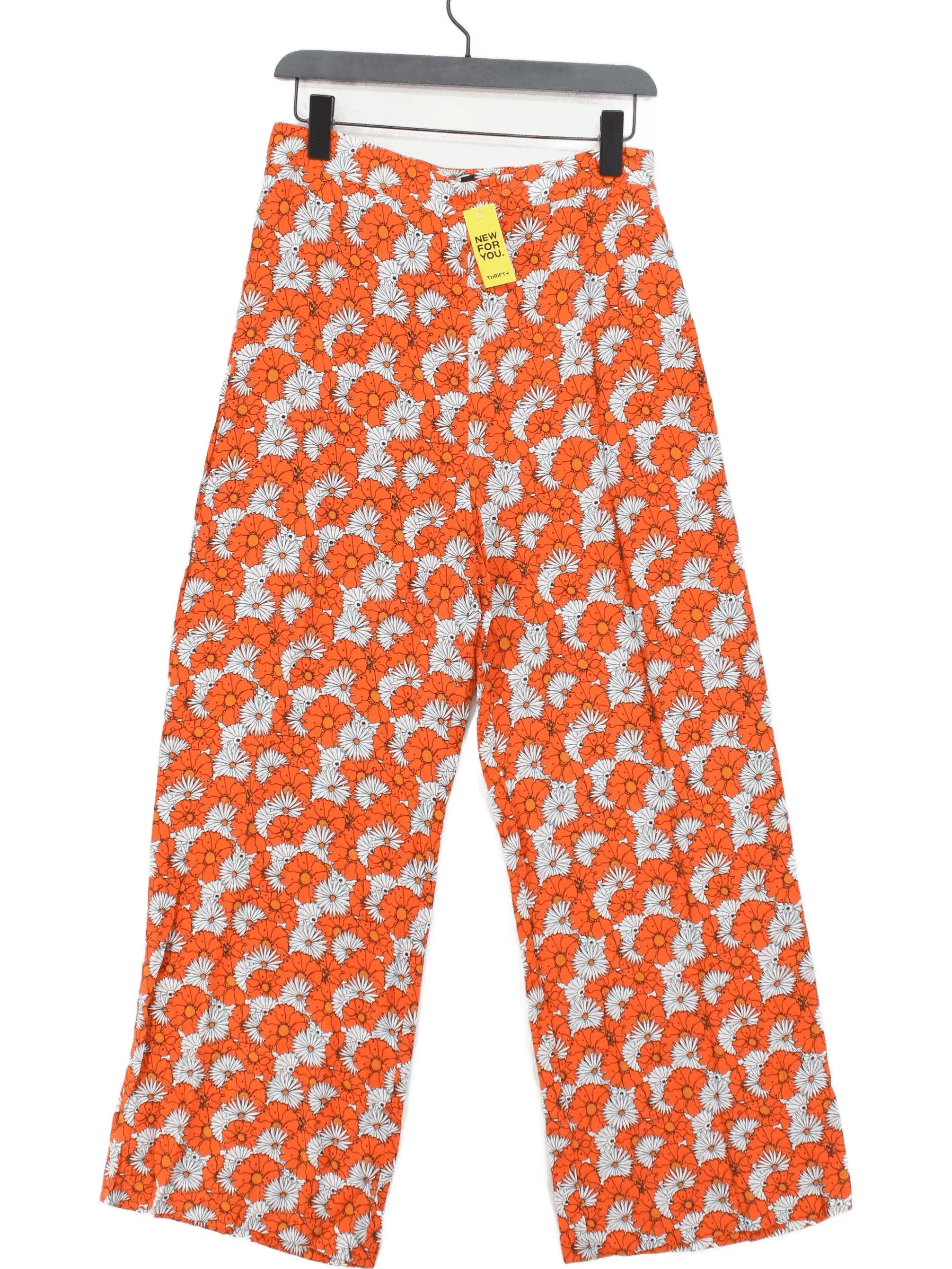 Topshop Women's Trousers M Orange Floral 100% Viscose Wide-Leg Sweatpants