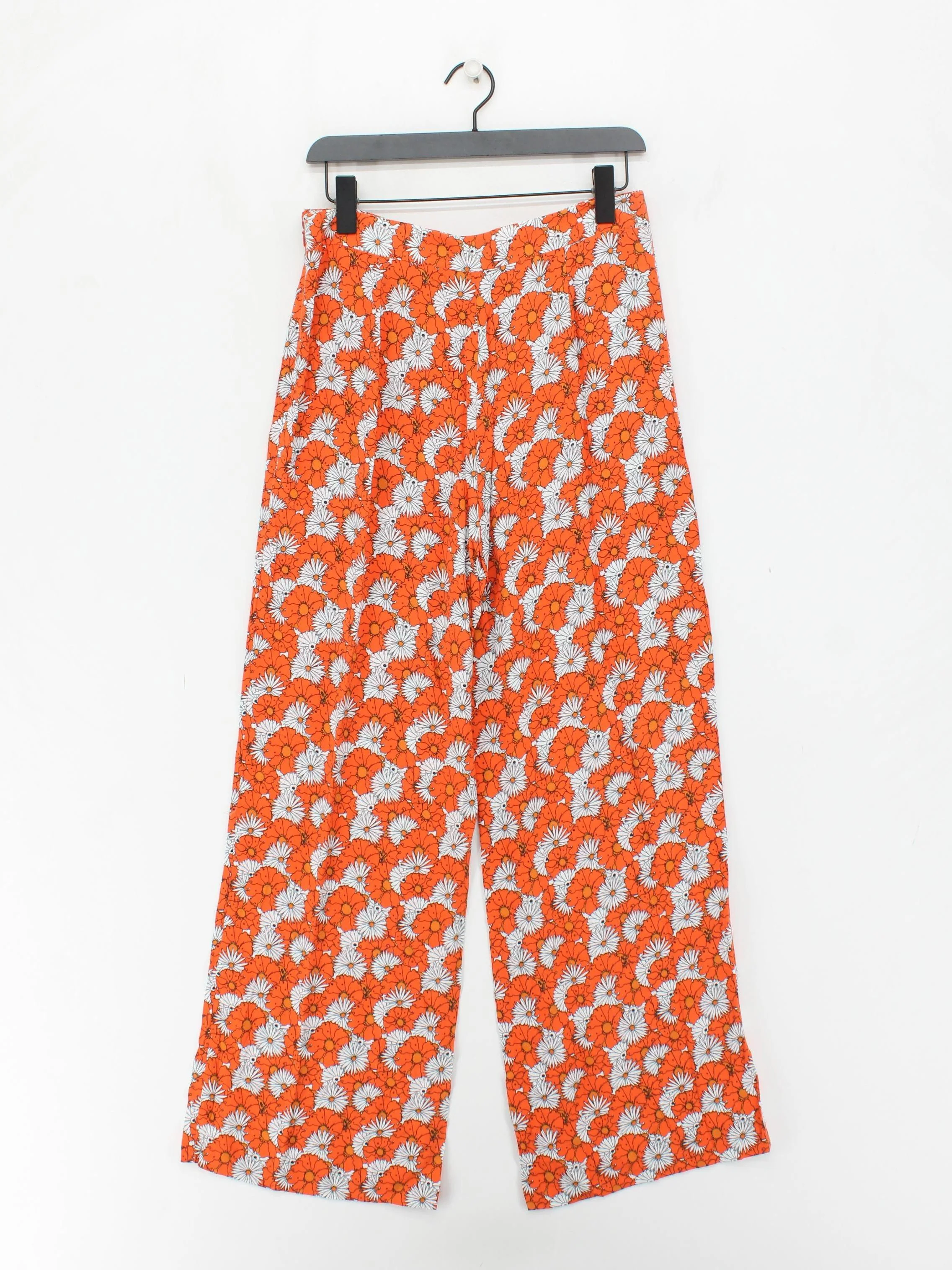 Topshop Women's Trousers M Orange Floral 100% Viscose Wide-Leg Sweatpants - Image 2