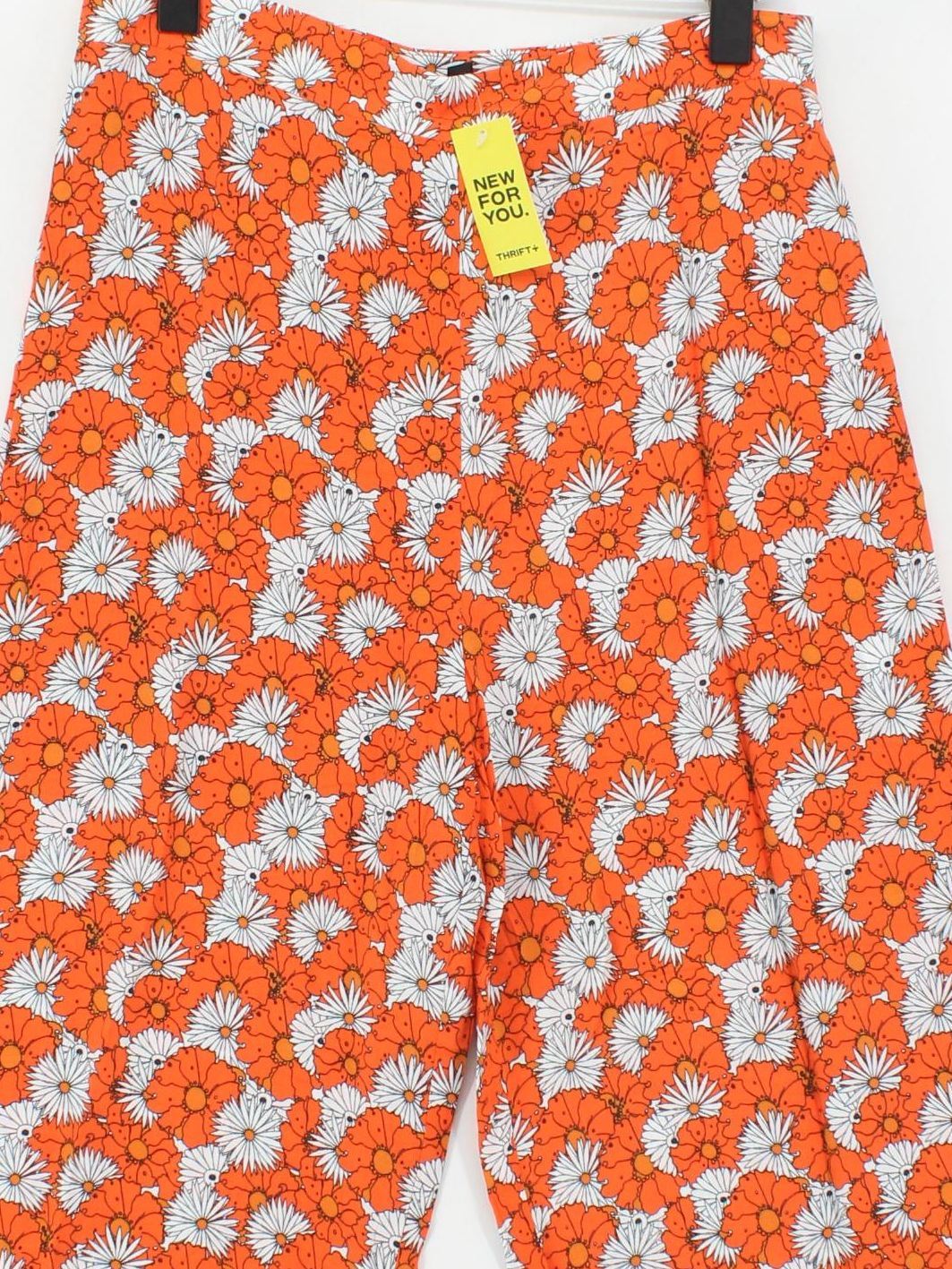 Topshop Women's Trousers M Orange Floral 100% Viscose Wide-Leg Sweatpants - Image 3