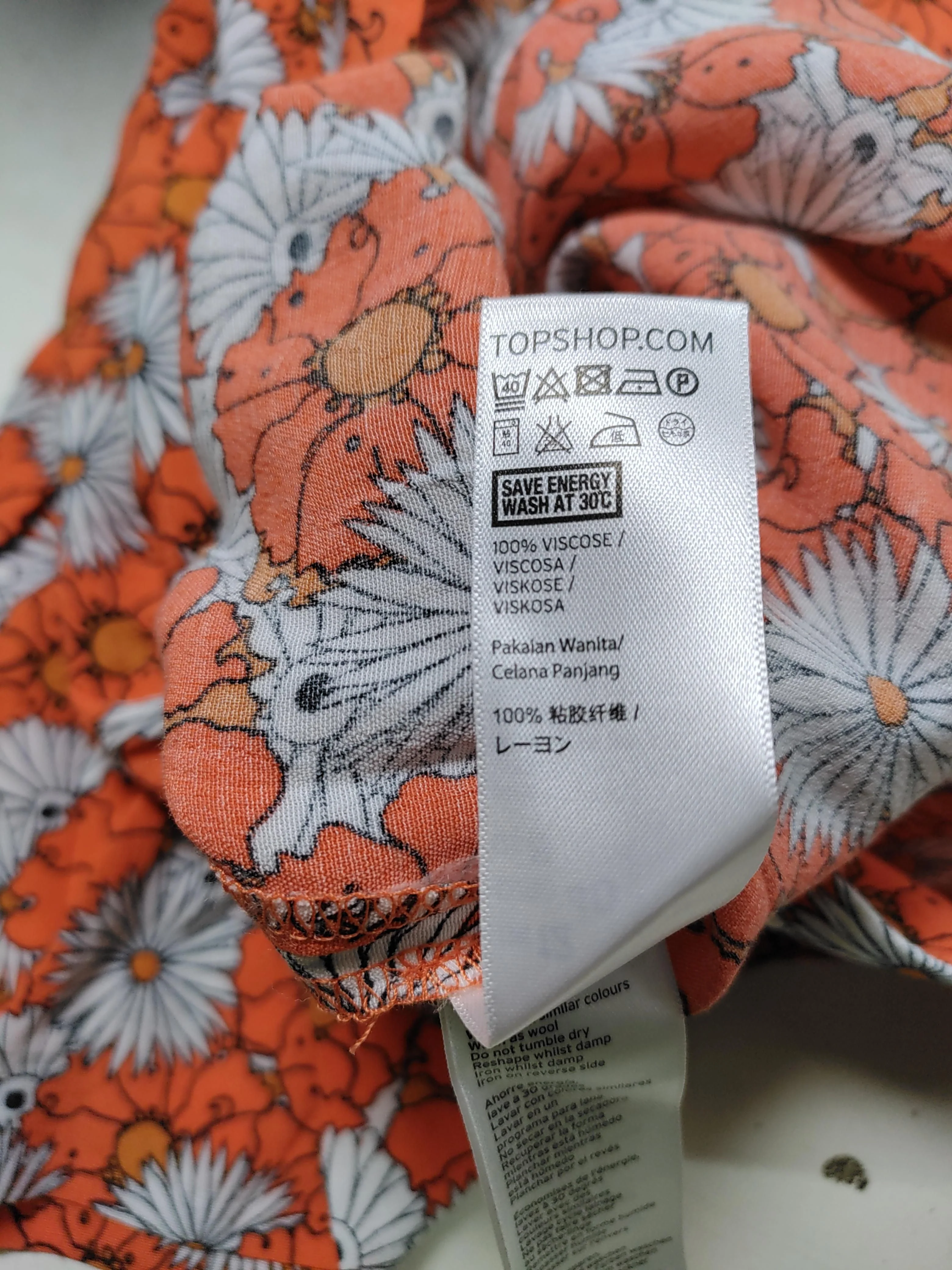 Topshop Women's Trousers M Orange Floral 100% Viscose Wide-Leg Sweatpants - Image 6