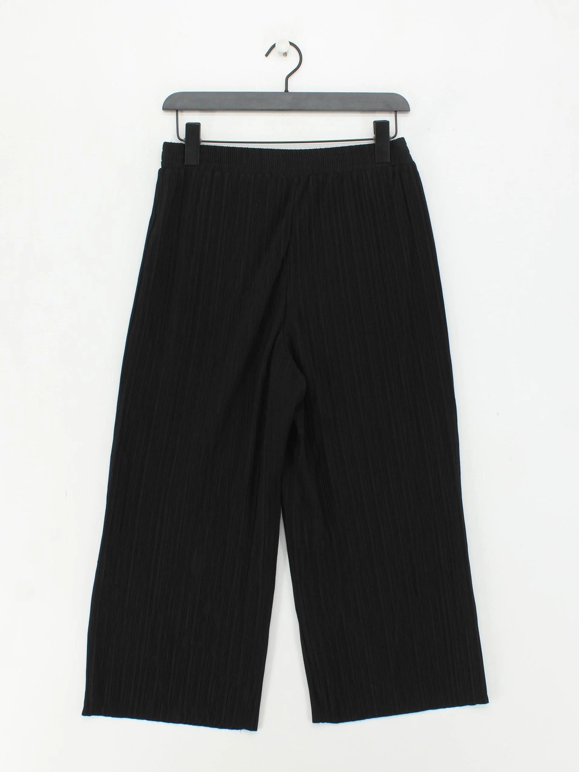 Topshop Women's Trousers UK 10 Black 100% Polyester Wide-Leg Cropped - Image 2