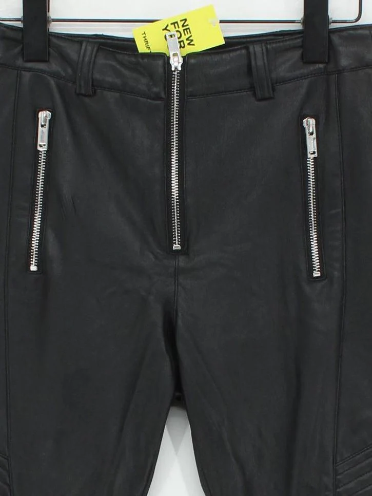 Topshop Women's Trousers UK 10 Black Faux Leather with Polyester, Elastane Chino - Image 3