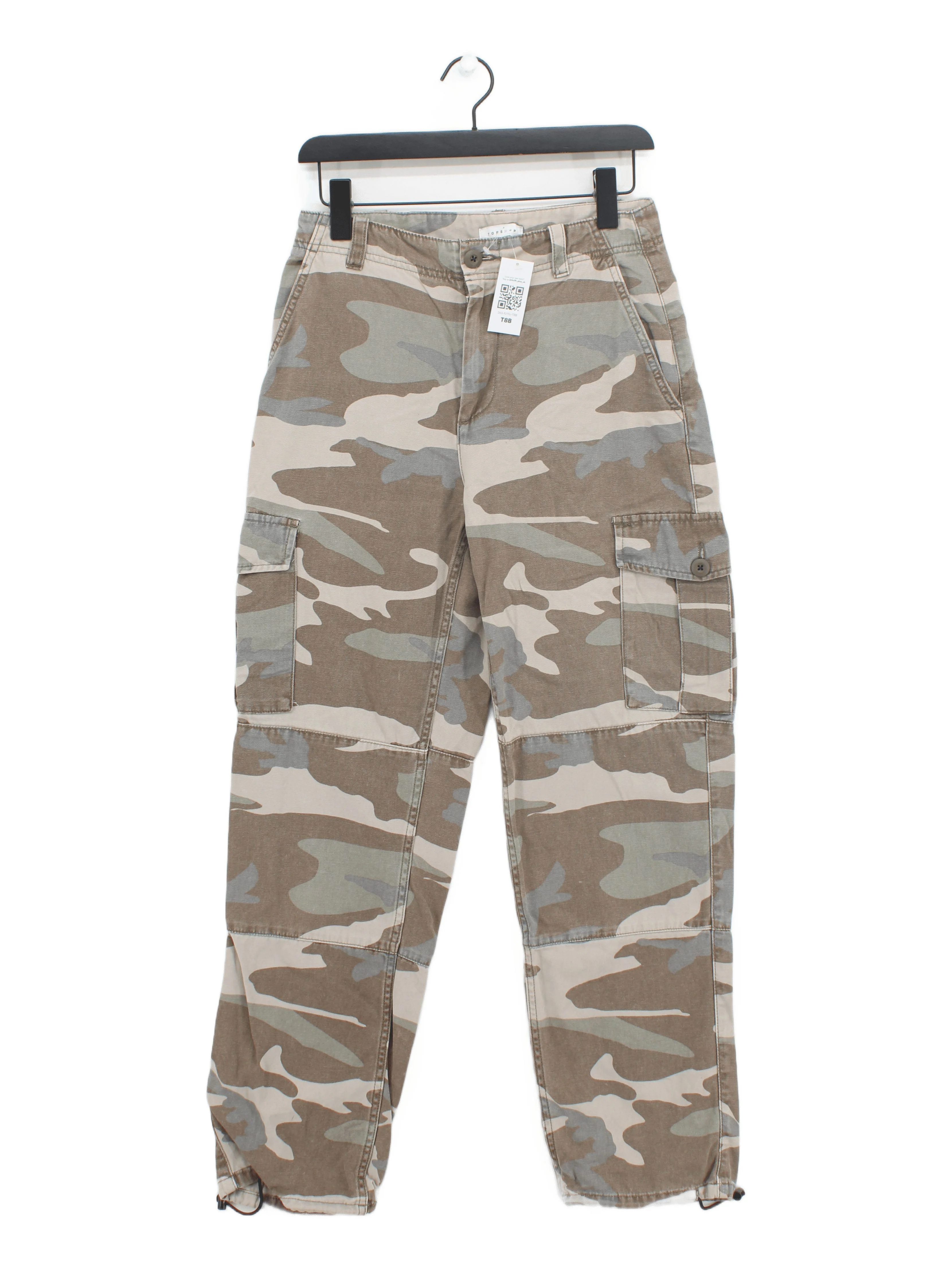 Topshop Women's Trousers UK 10 Multi Camo Cotton with Polyester Tapered Cargo