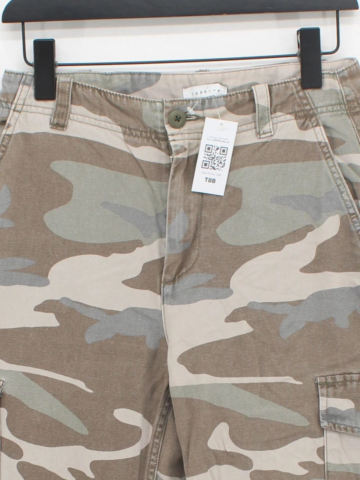 Topshop Women's Trousers UK 10 Multi Camo Cotton with Polyester Tapered Cargo - Image 3