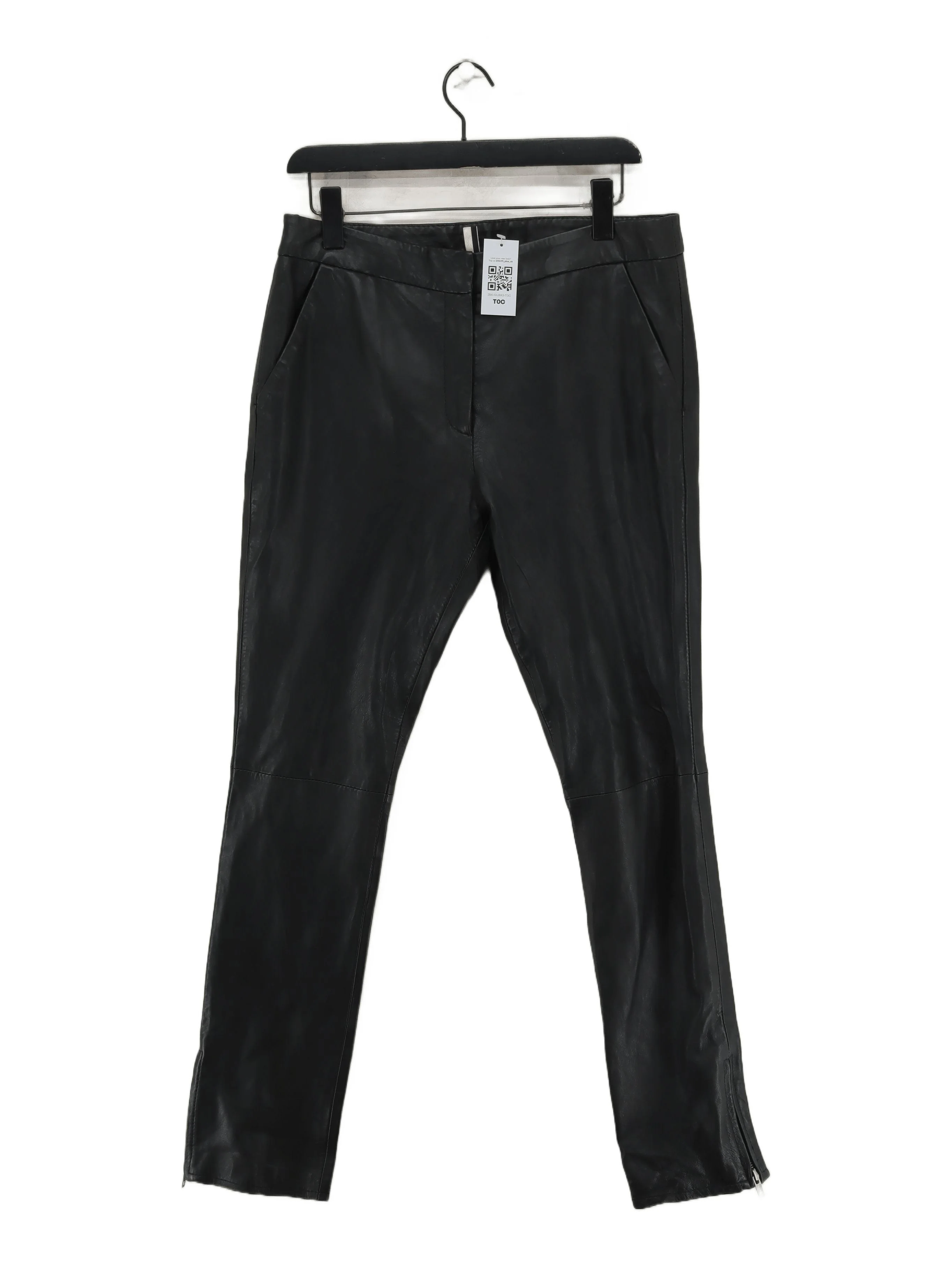 Topshop Women's Trousers UK 14 Black Leather with Polyester Tapered Chino