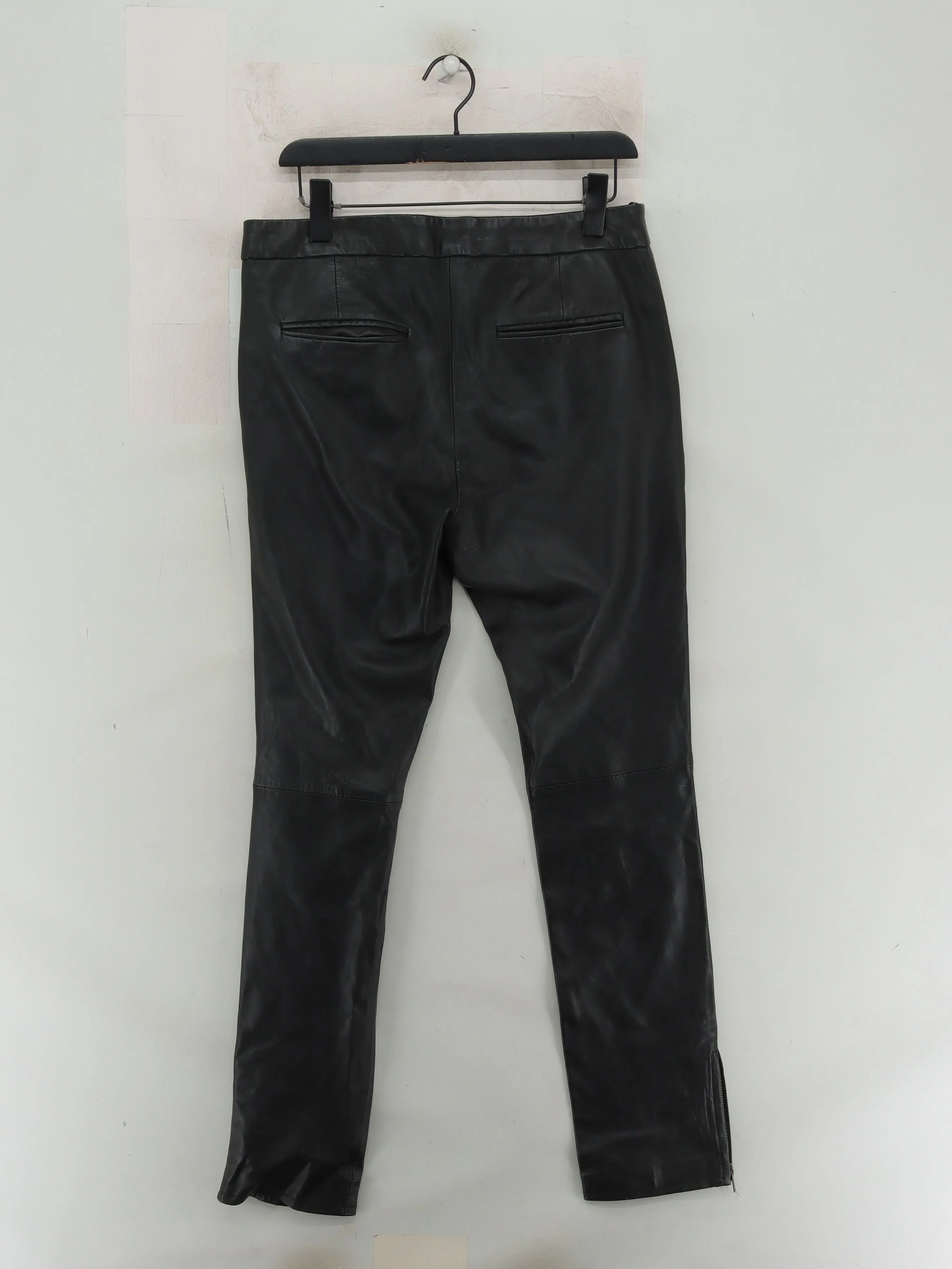 Topshop Women's Trousers UK 14 Black Leather with Polyester Tapered Chino - Image 2