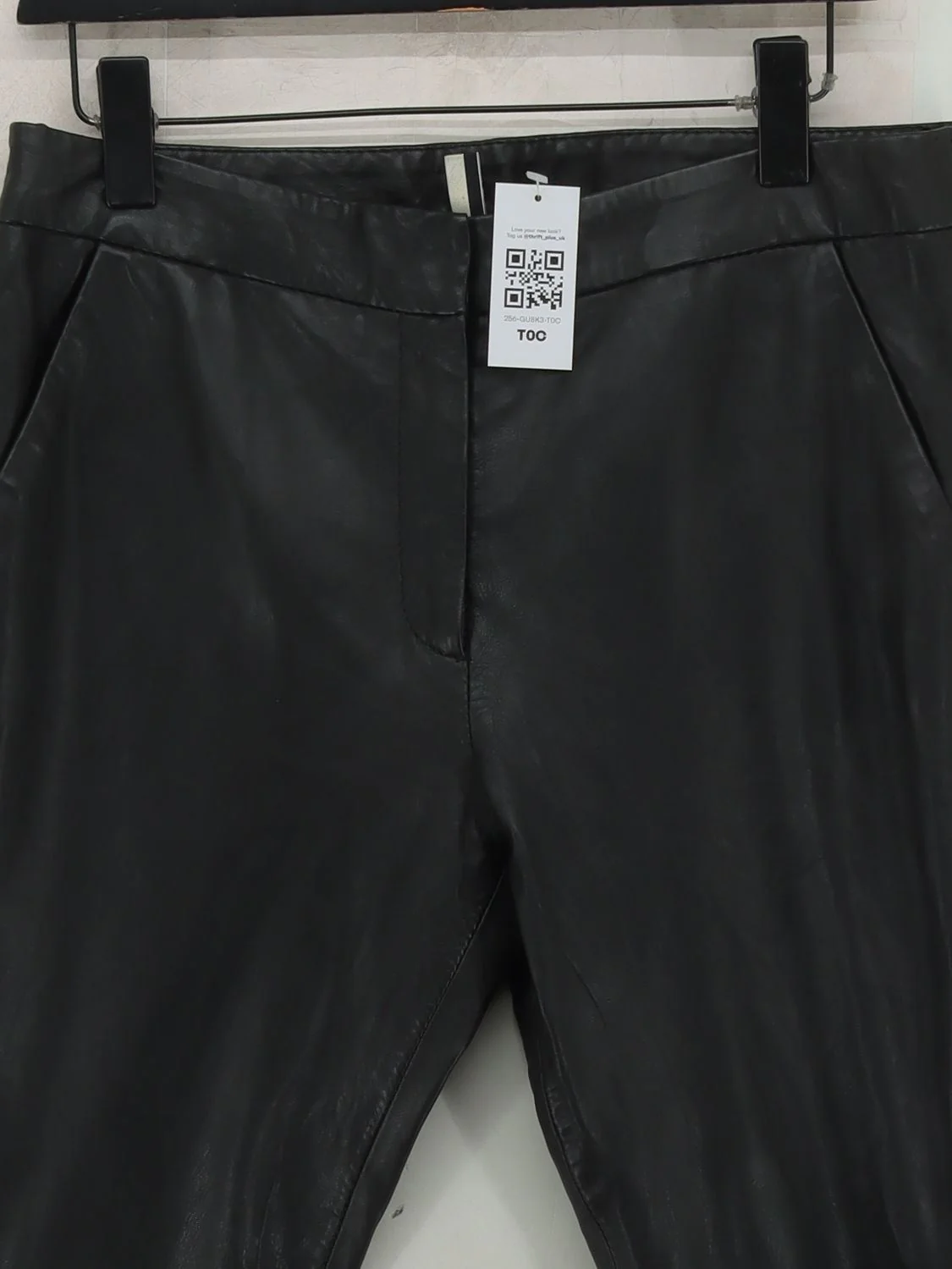 Topshop Women's Trousers UK 14 Black Leather with Polyester Tapered Chino - Image 3