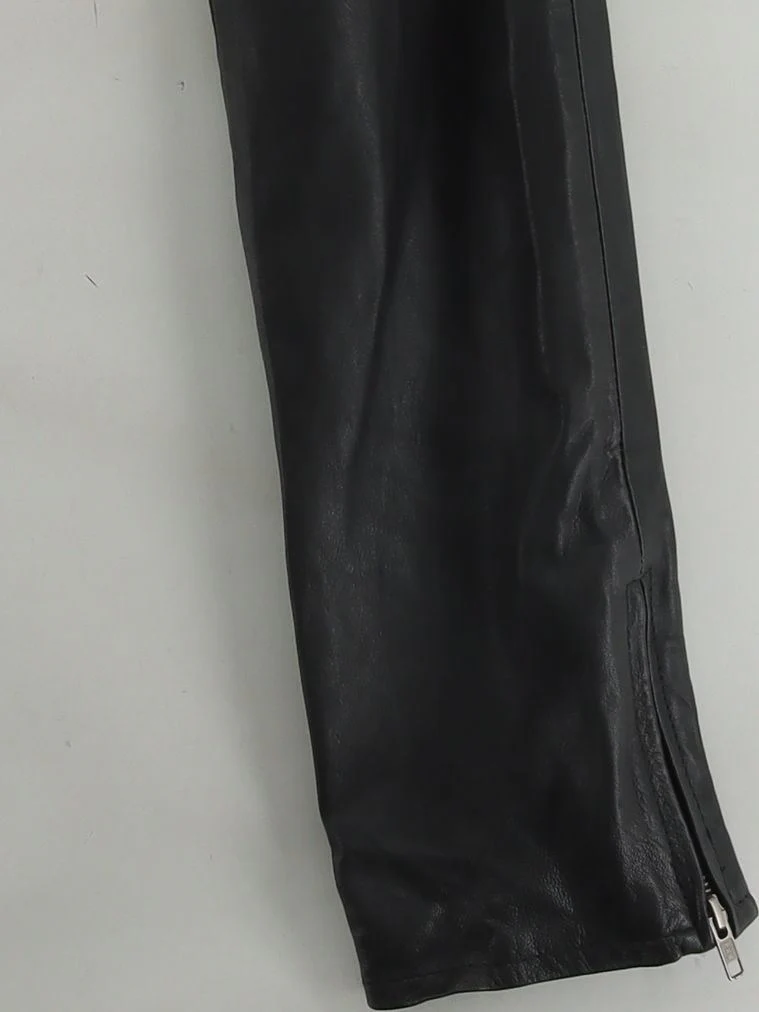 Topshop Women's Trousers UK 14 Black Leather with Polyester Tapered Chino - Image 4