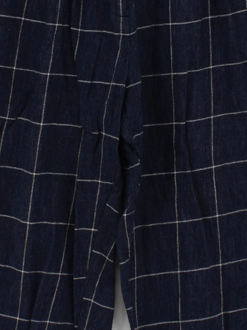 Topshop Women's Trousers UK 6 Blue Checkered Linen with Cotton Wide-Leg Capri - Image 3