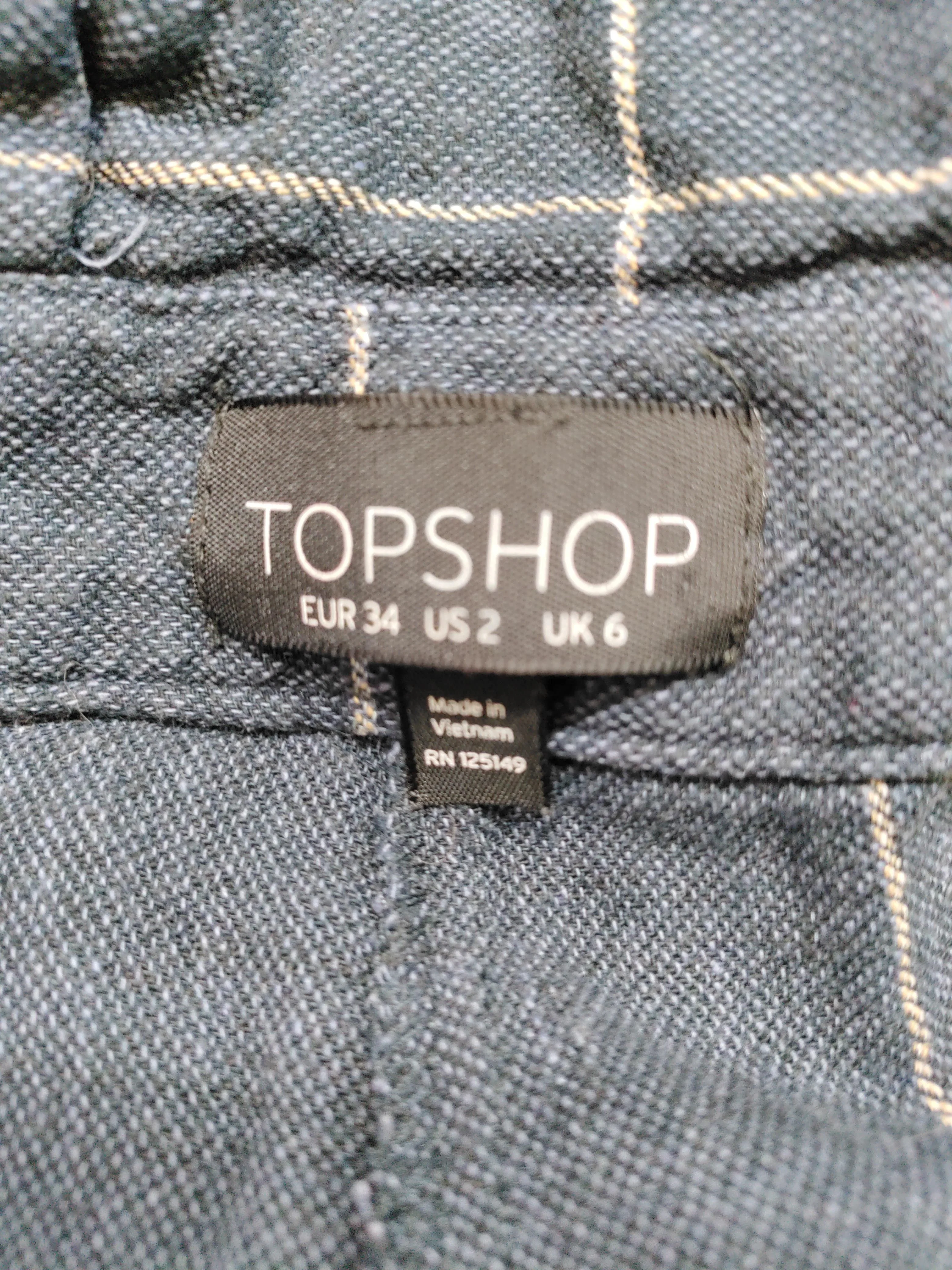 Topshop Women's Trousers UK 6 Blue Checkered Linen with Cotton Wide-Leg Capri - Image 5