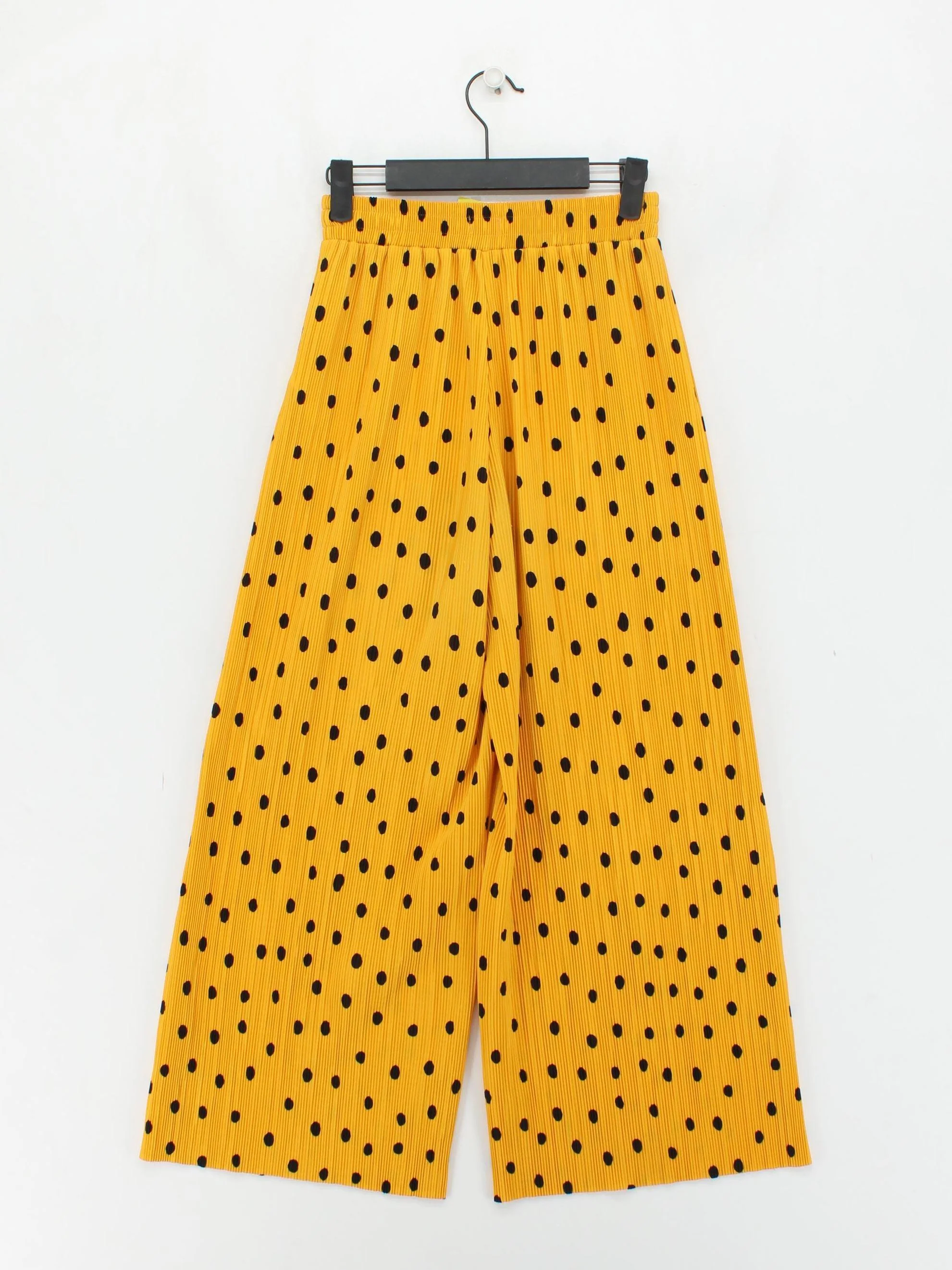 Topshop Women's Trousers UK 6 Yellow Polkadot 100% Polyester Wide-Leg Cropped - Image 2