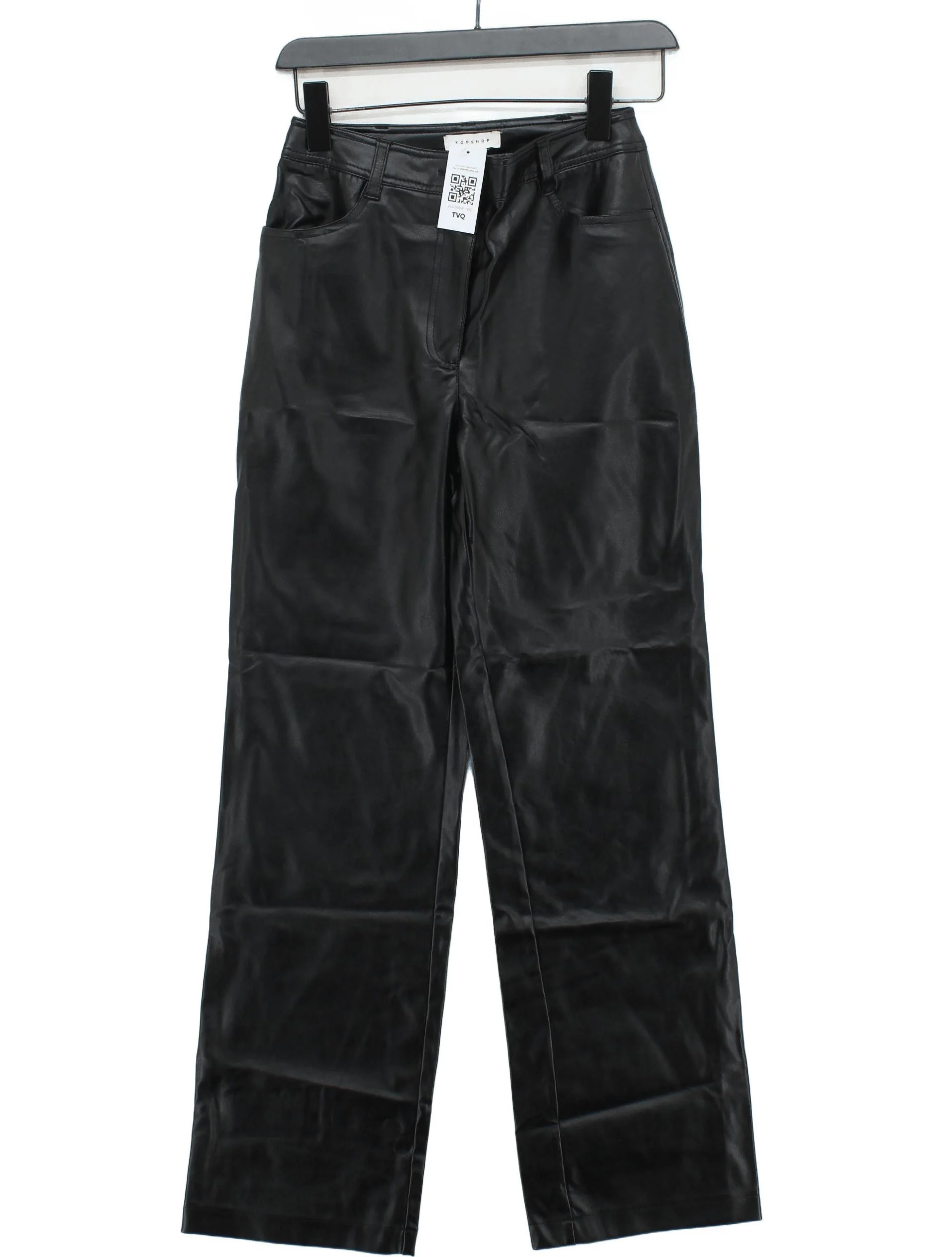 Topshop Women's Trousers UK 8 Black Viscose with Polyester Wide-Leg Cropped