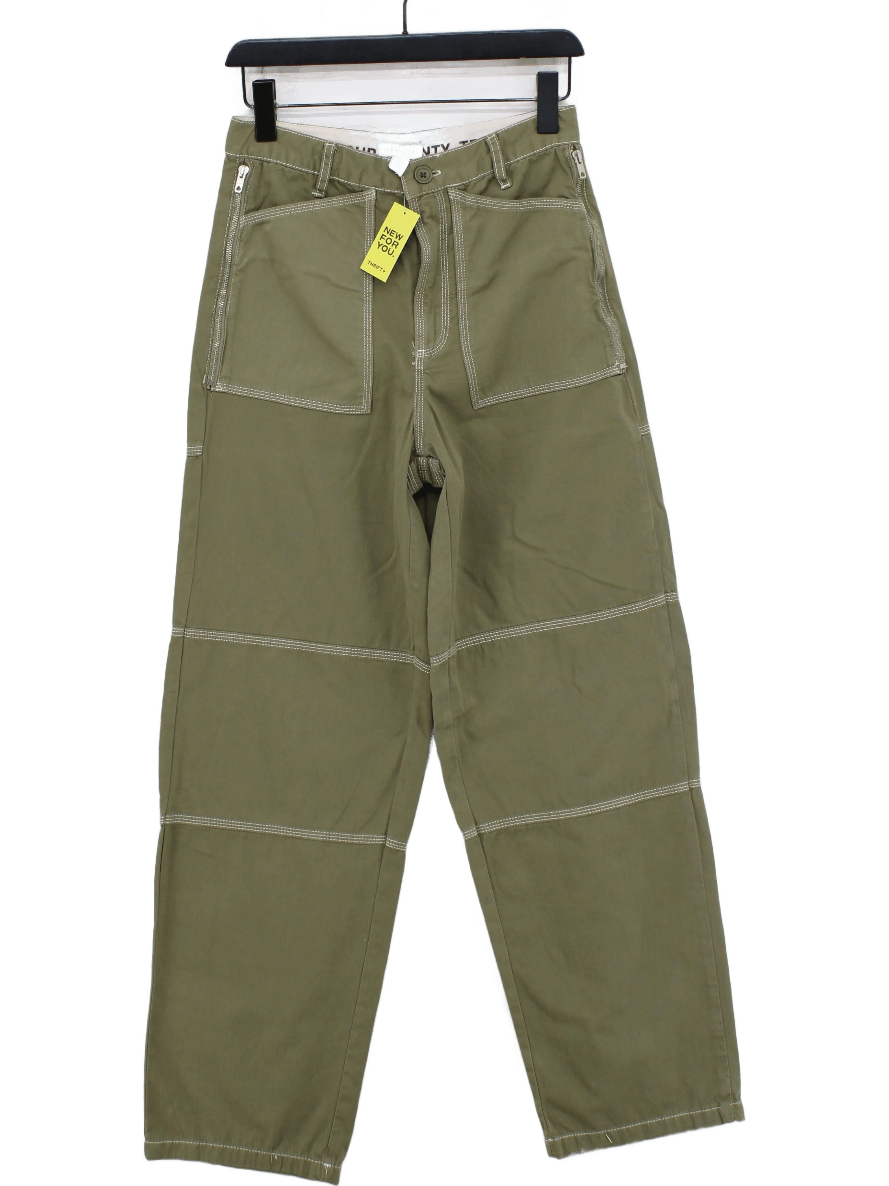 Topshop Women's Trousers UK 8 Green 100% Cotton Wide-Leg Chino