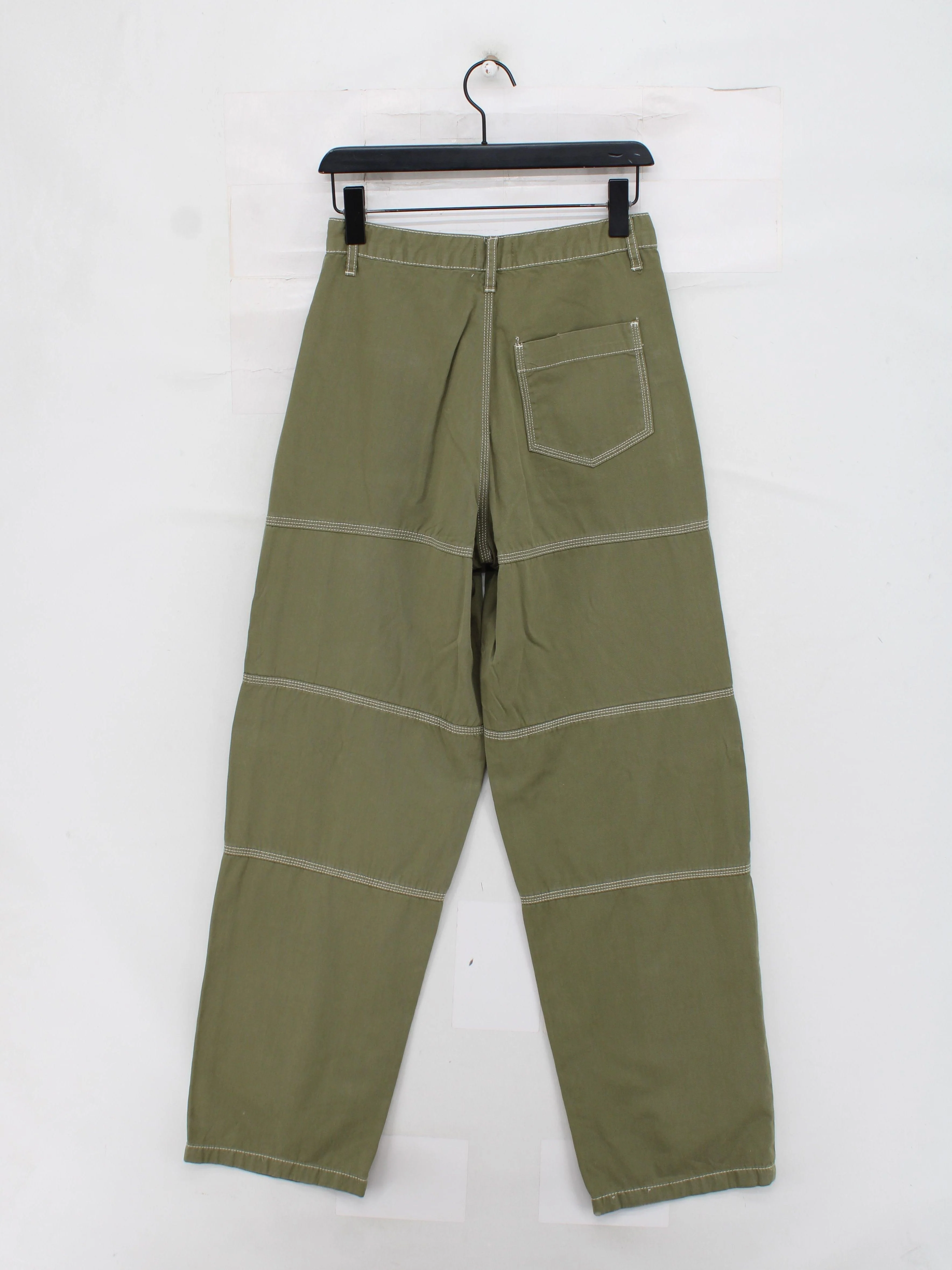 Topshop Women's Trousers UK 8 Green 100% Cotton Wide-Leg Chino - Image 2