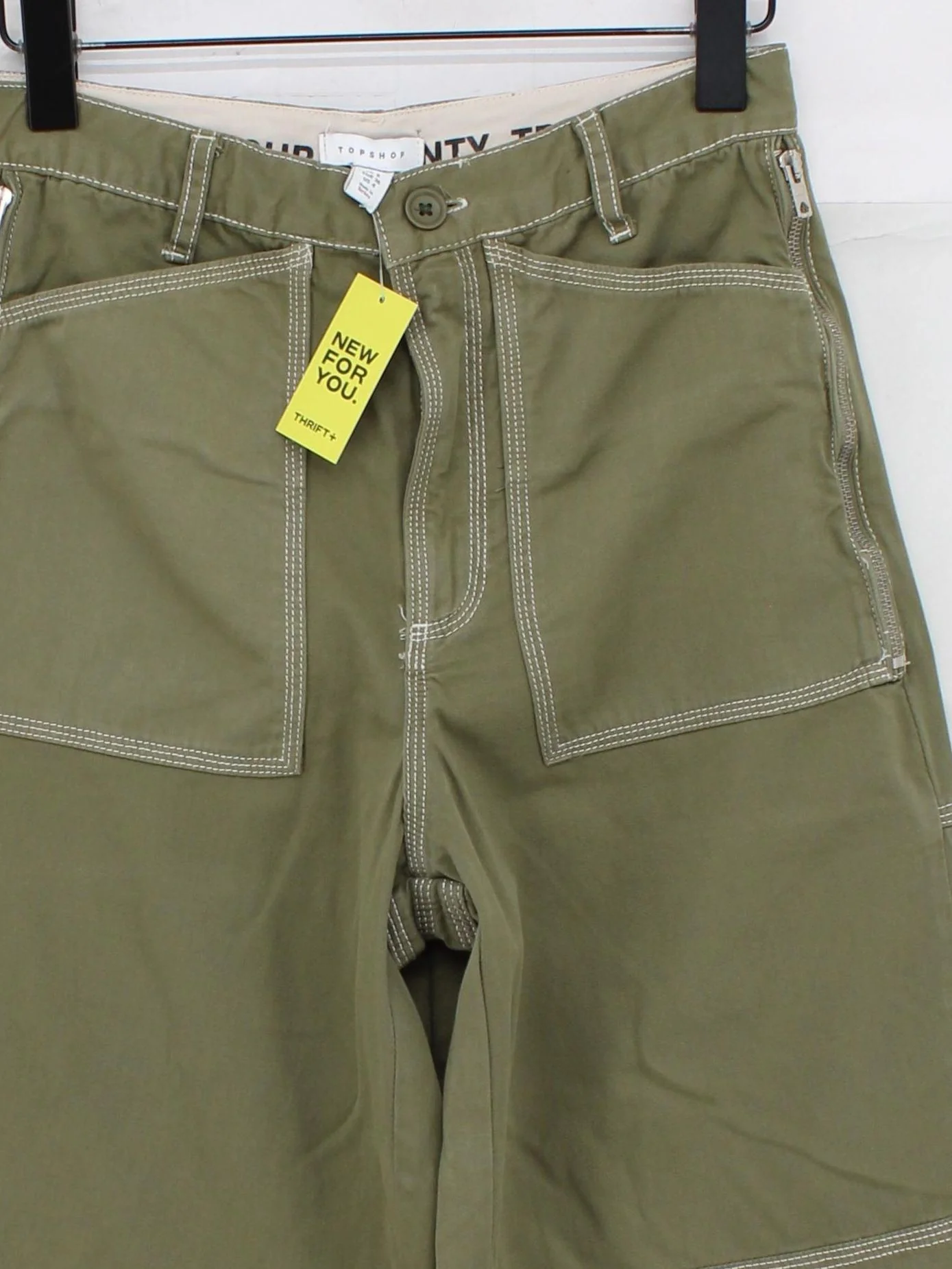 Topshop Women's Trousers UK 8 Green 100% Cotton Wide-Leg Chino - Image 3