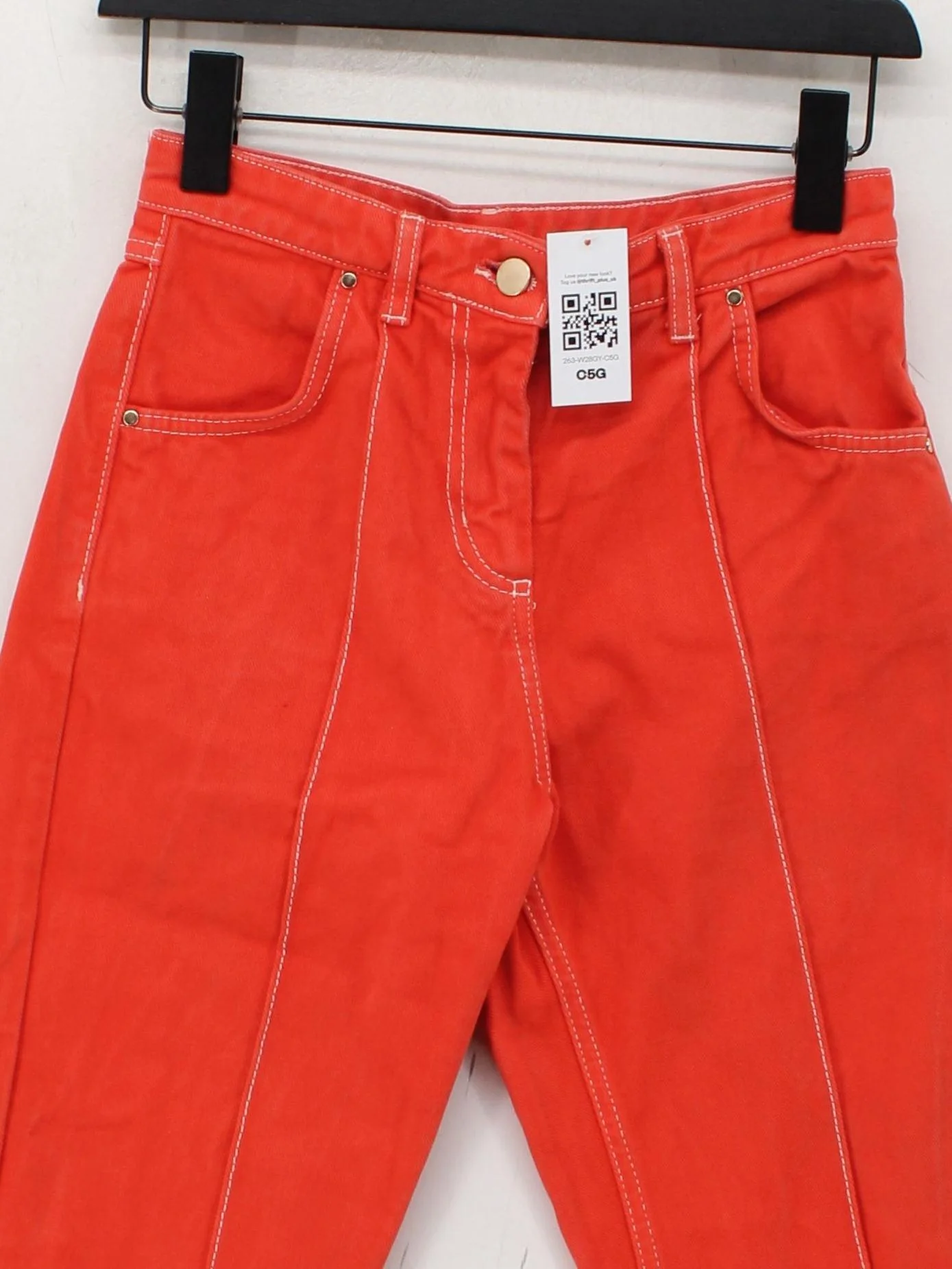 Topshop Women's Trousers UK 8 Orange 100% Cotton Straight Chino - Image 3
