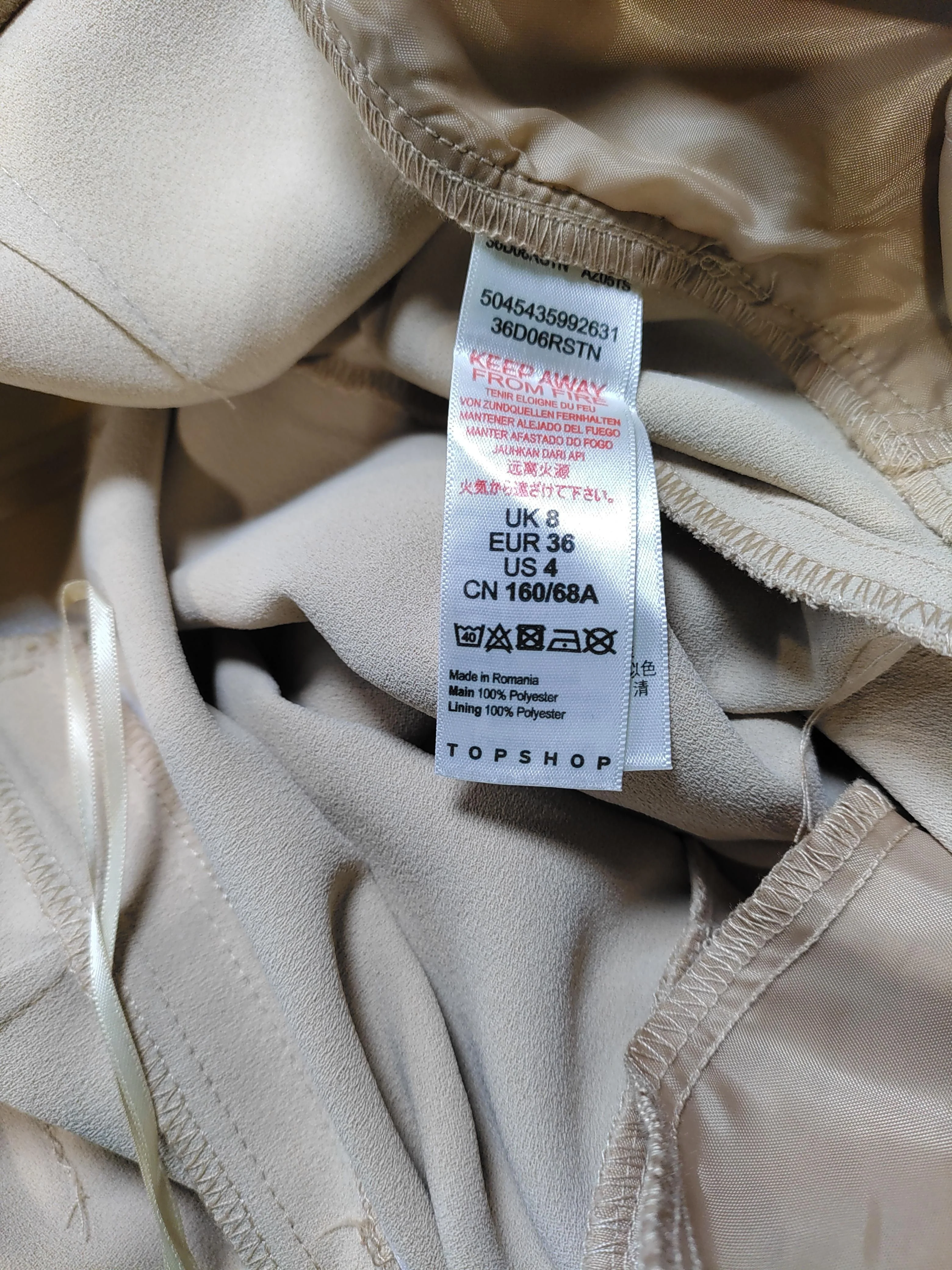 Topshop Women's Trousers UK 8 Tan 100% Polyester Wide-Leg Cropped - Image 6