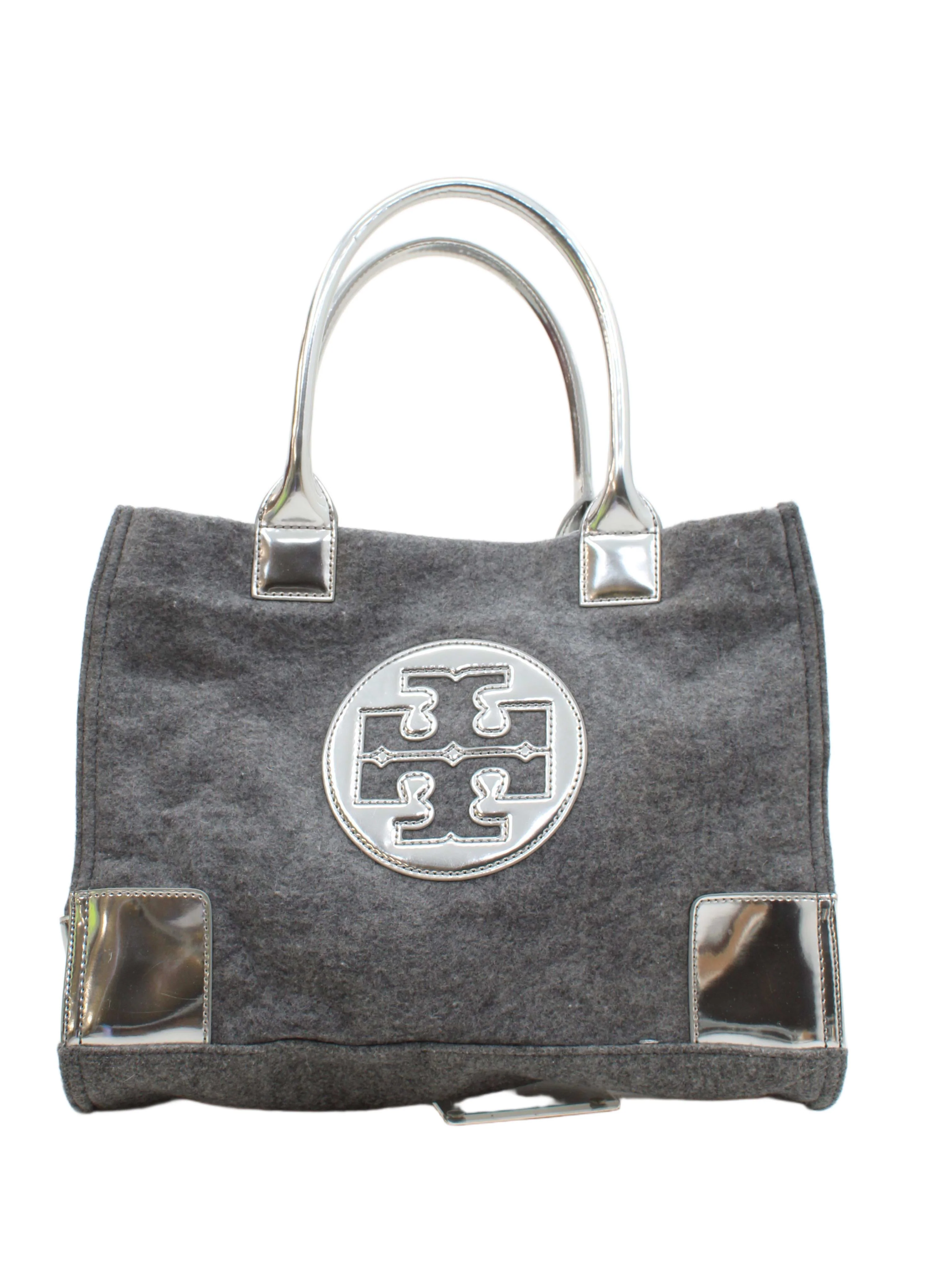 Tory Burch Women's Bag Grey Wool with Faux Leather Tote