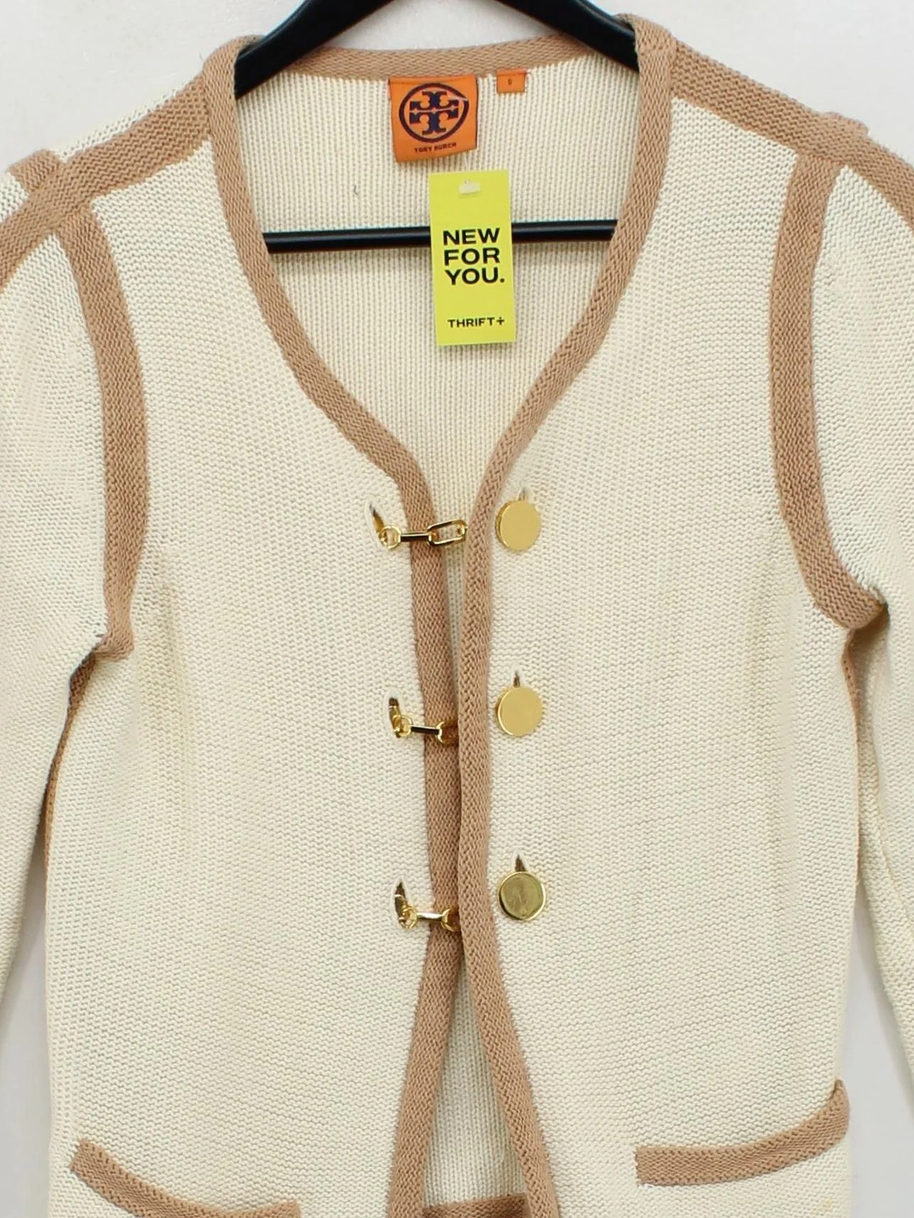 Tory Burch Women's Cardigan S Cream Cotton with Polyester V-Neck Cardigan - Image 3