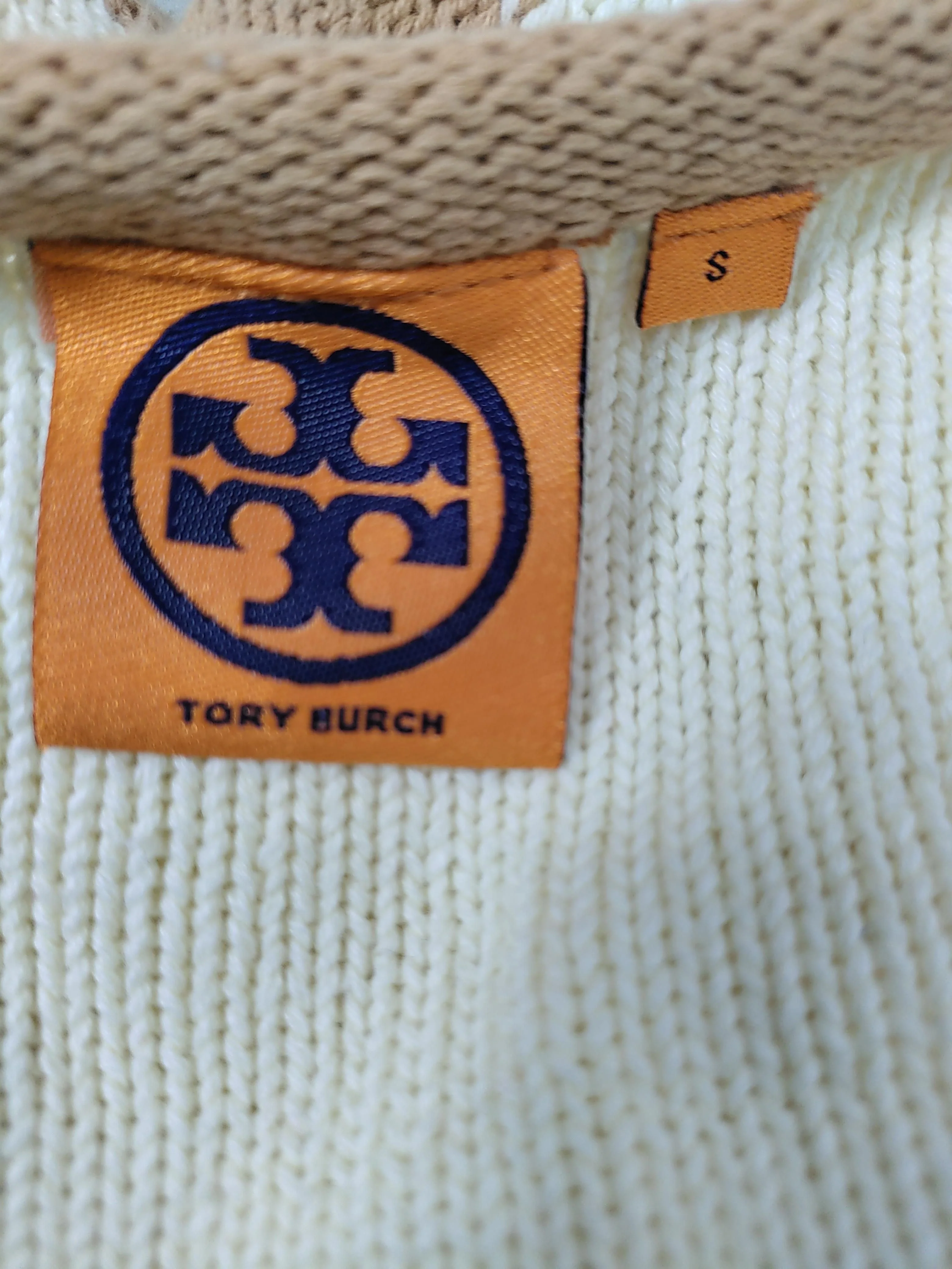 Tory Burch Women's Cardigan S Cream Cotton with Polyester V-Neck Cardigan - Image 6
