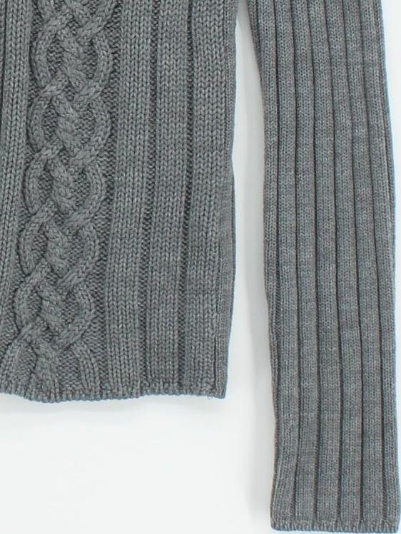 Tory Burch Women's Cardigan S Grey Wool with Leather Round Neck Cardigan - Image 4