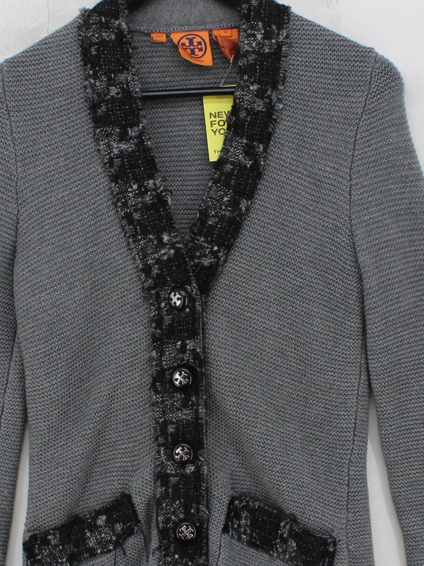 Tory Burch Women's Cardigan XS Grey Wool with Acrylic, Nylon, Wool Cardigan - Image 3
