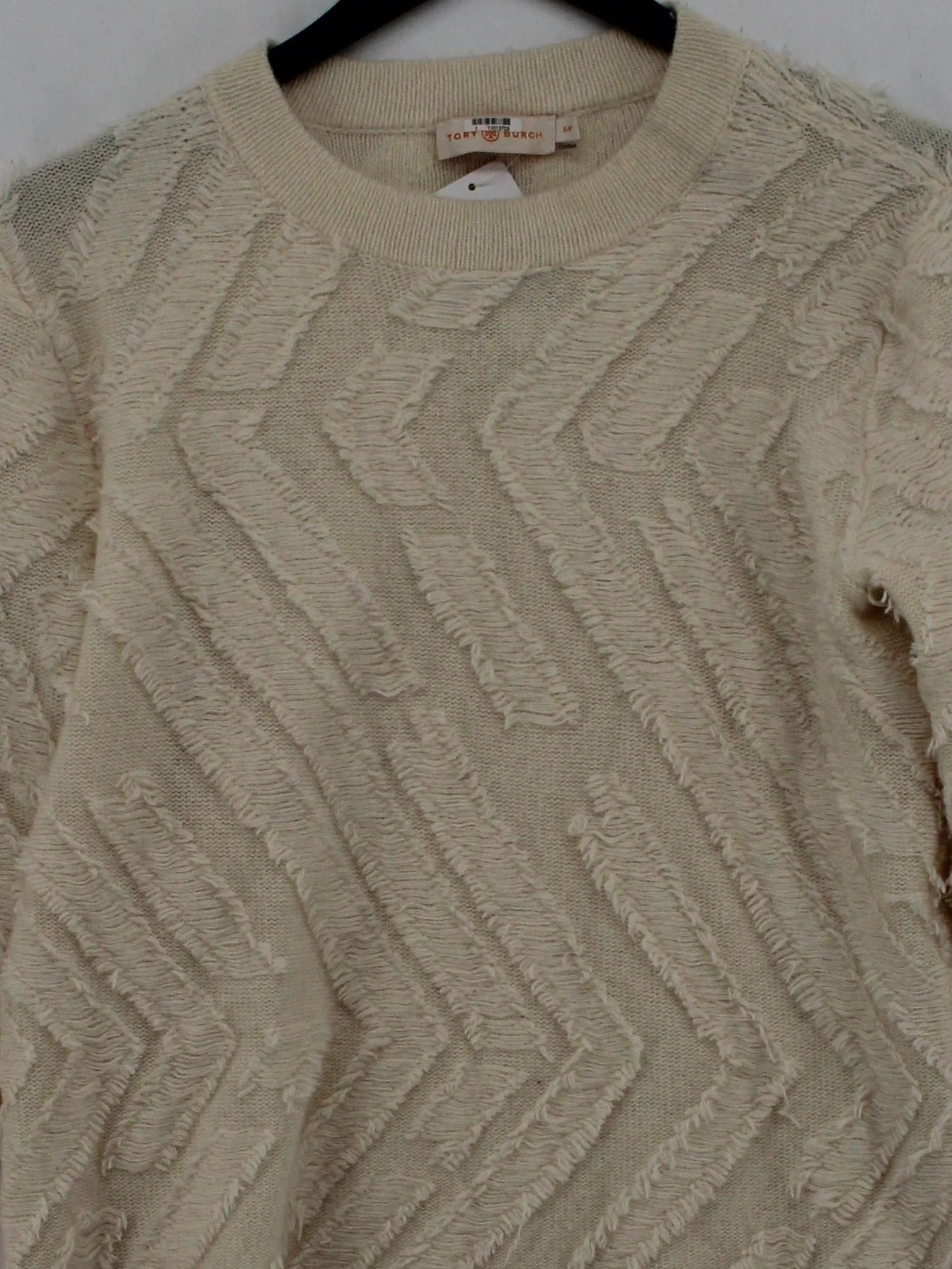 Tory Burch Women's Jumper S Cream Geometric 100% Other Round Neck Pullover - Image 3
