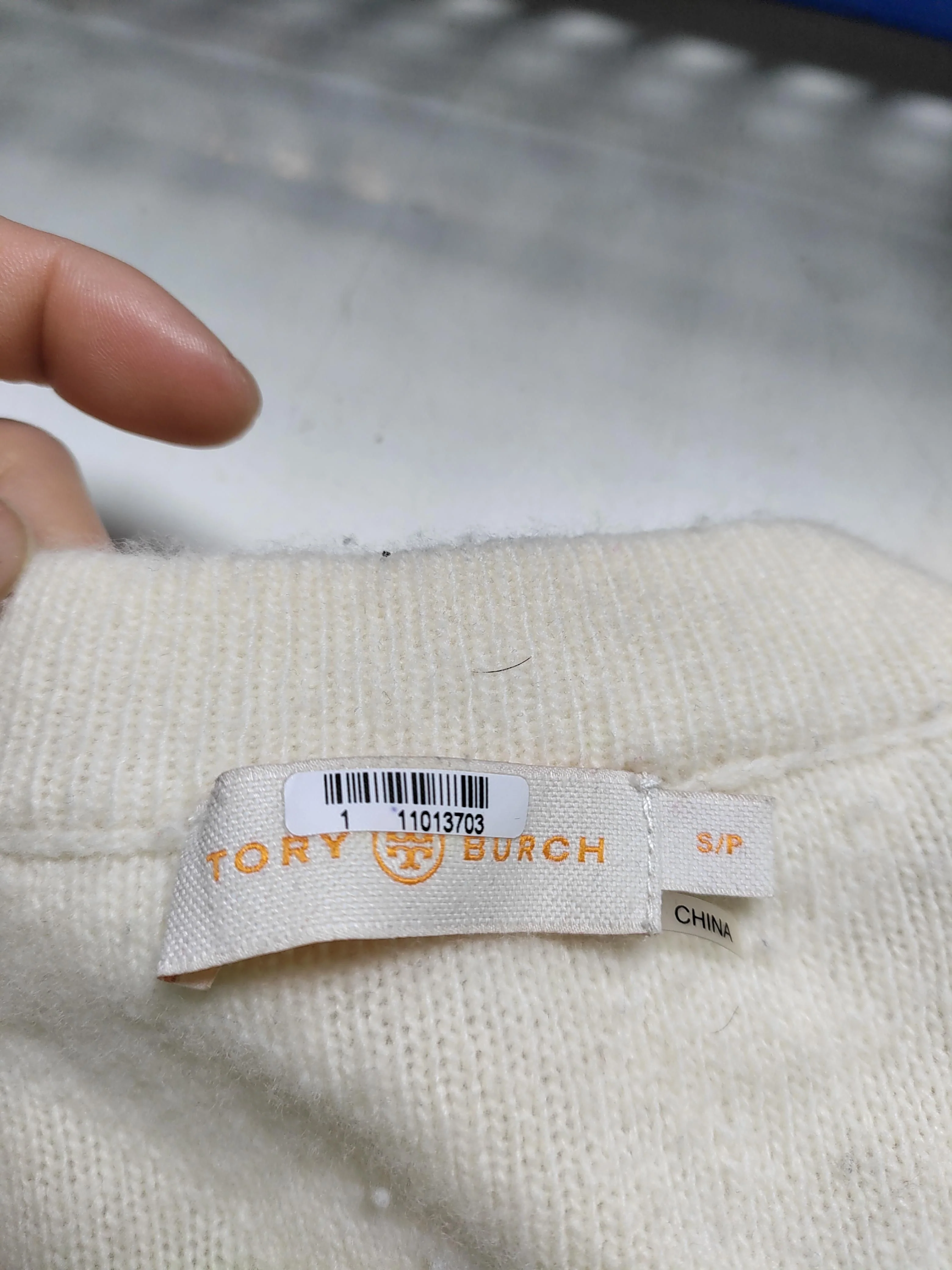 Tory Burch Women's Jumper S Cream Geometric 100% Other Round Neck Pullover - Image 5