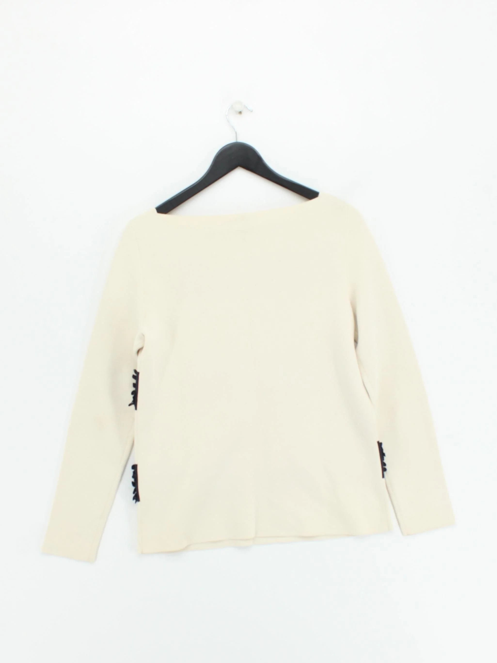 Tory Burch Women's Jumper S Cream Striped Cotton with Silk Round Neck Pullover - Image 2