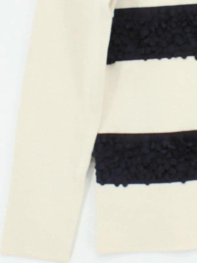 Tory Burch Women's Jumper S Cream Striped Cotton with Silk Round Neck Pullover - Image 4
