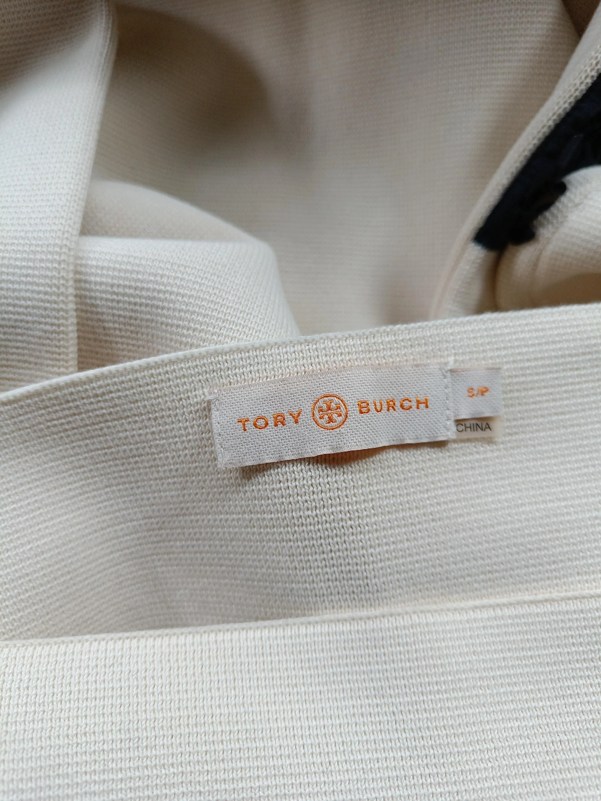 Tory Burch Women's Jumper S Cream Striped Cotton with Silk Round Neck Pullover - Image 5