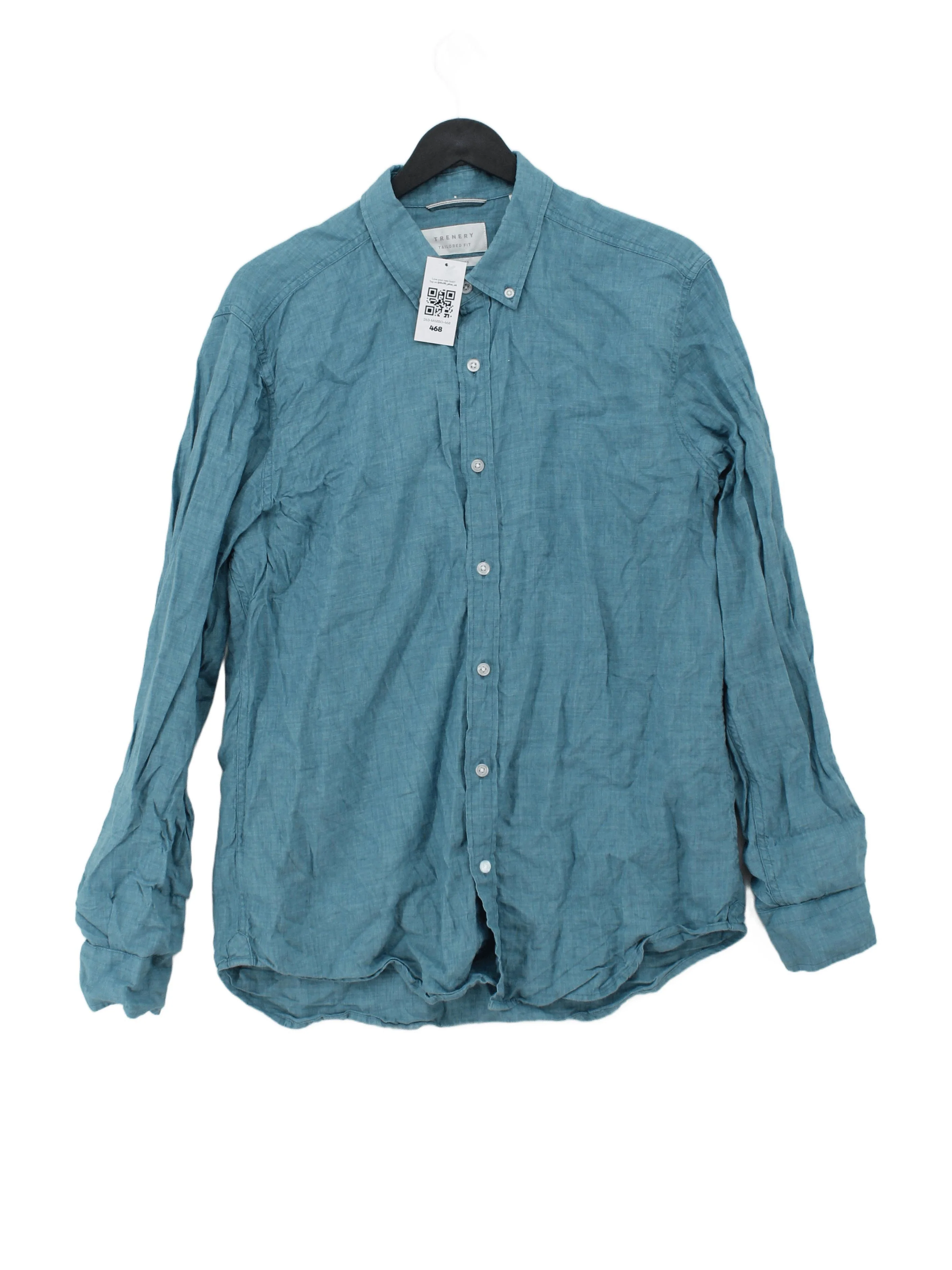 Trenery Men's Shirt L Blue 100% Linen Basic