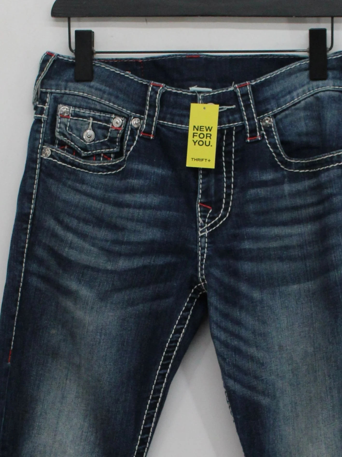 True Religion Men's Jeans S Blue Cotton with Elastane Straight - Image 3
