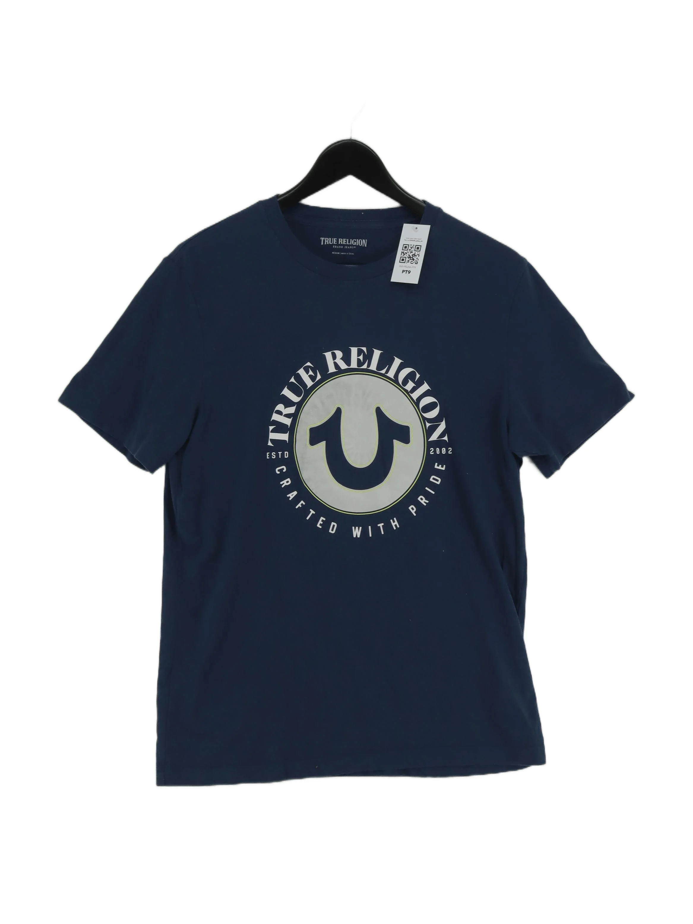 True Religion Men's T-Shirt M Blue Graphic Cotton with Polyester Basic