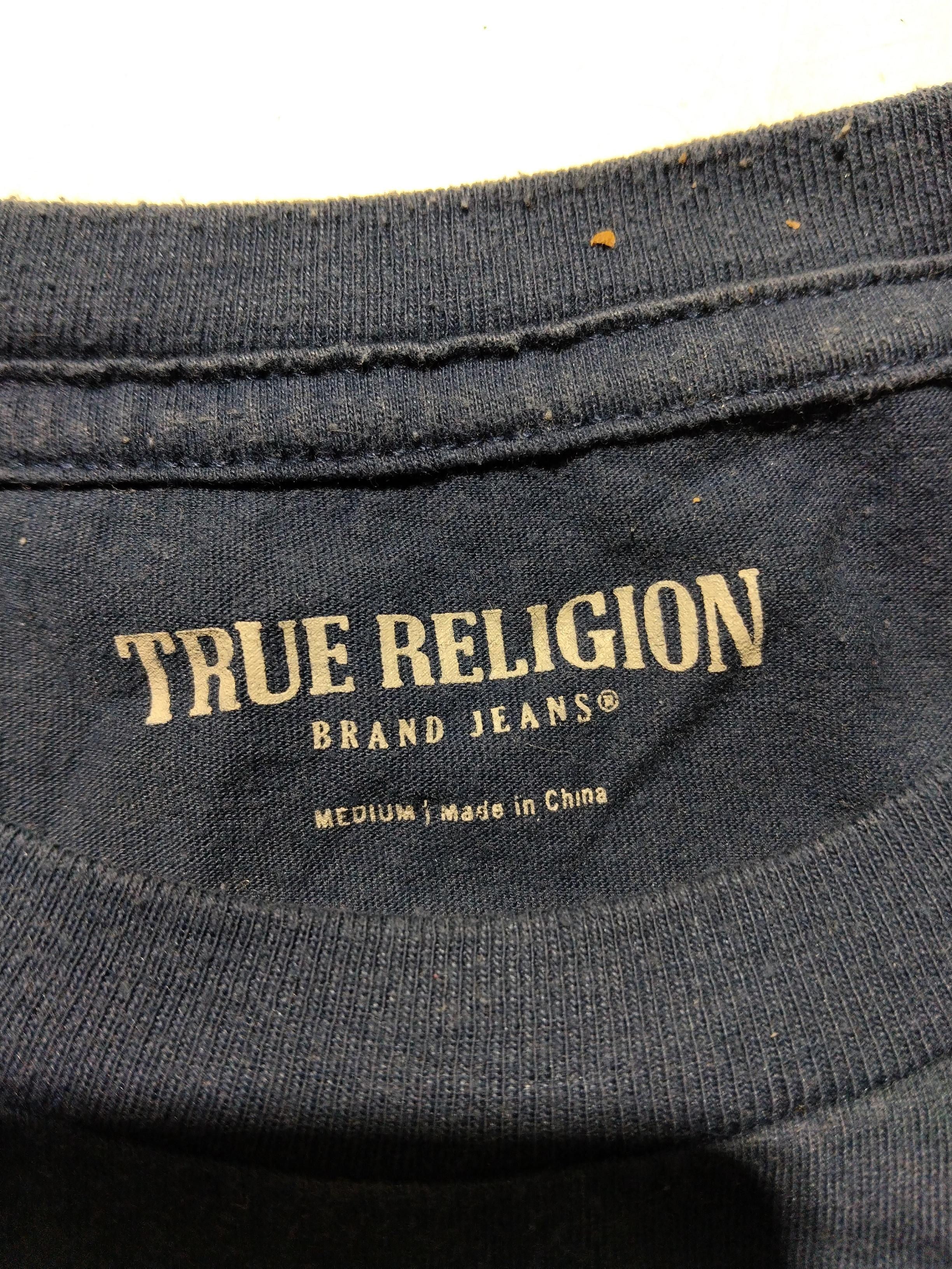 True Religion Men's T-Shirt M Blue Graphic Cotton with Polyester Basic - Image 5