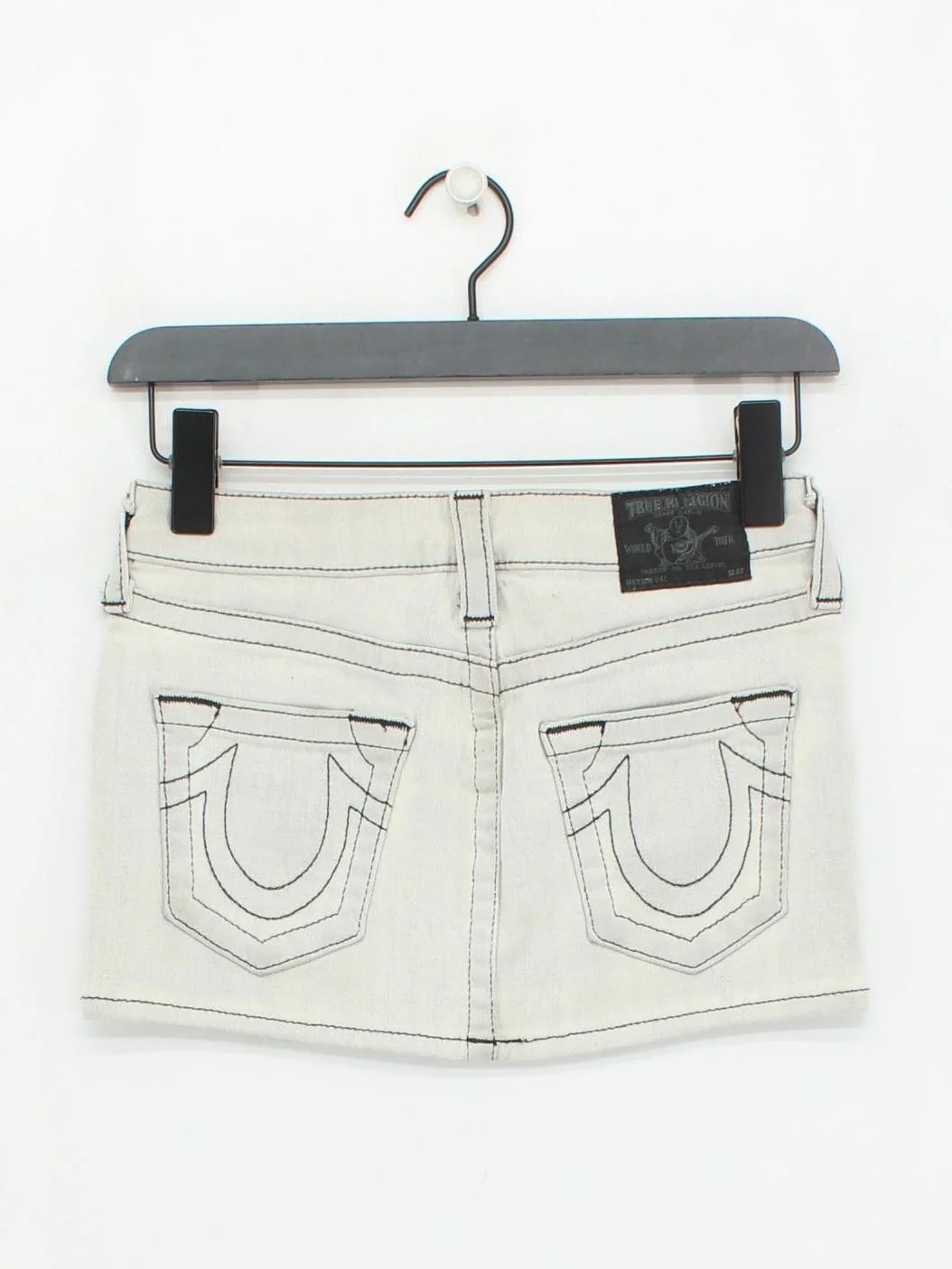 True Religion Women's Mini Skirt W 24 in White Cotton with Elastane Short Mini - Image 2