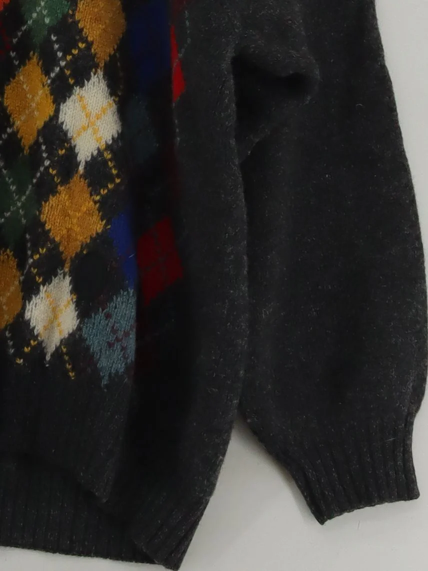 Trussardi Men's Jumper L Multi Argyle 100% Wool Round Neck Pullover - Image 4