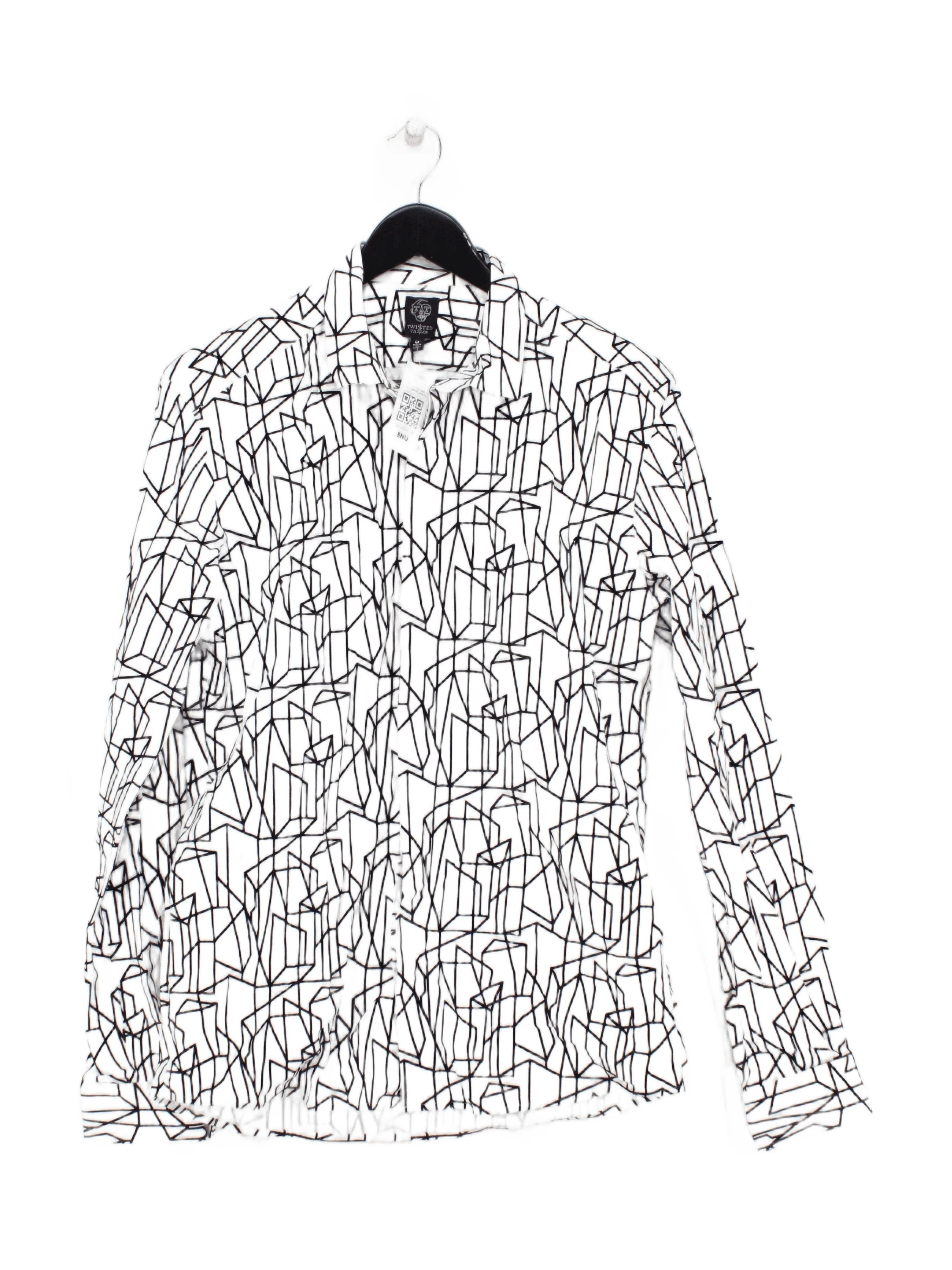 Twisted Tailor Men's Shirt L White Geometric 100% Cotton Basic