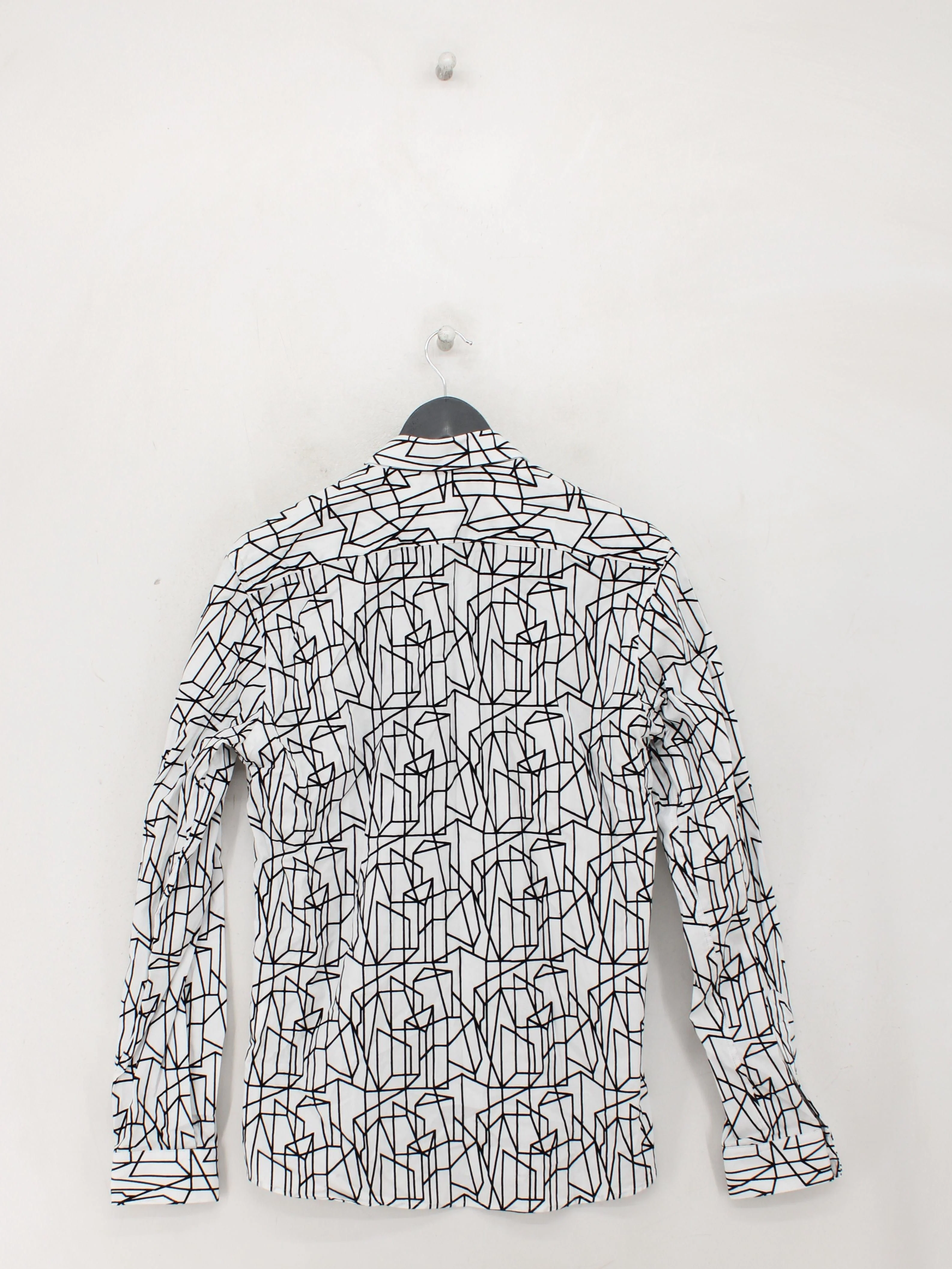 Twisted Tailor Men's Shirt L White Geometric 100% Cotton Basic - Image 2