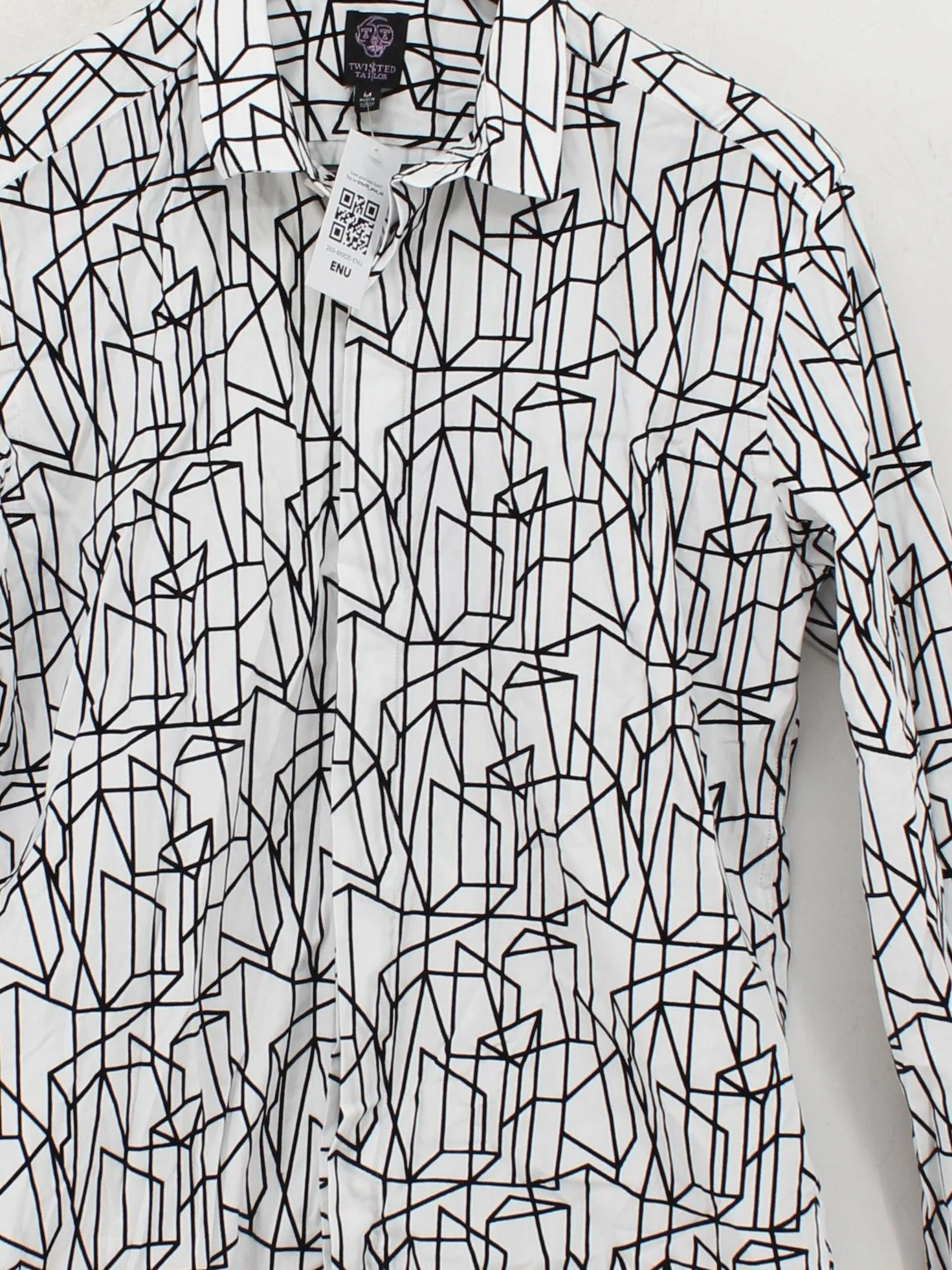 Twisted Tailor Men's Shirt L White Geometric 100% Cotton Basic - Image 3