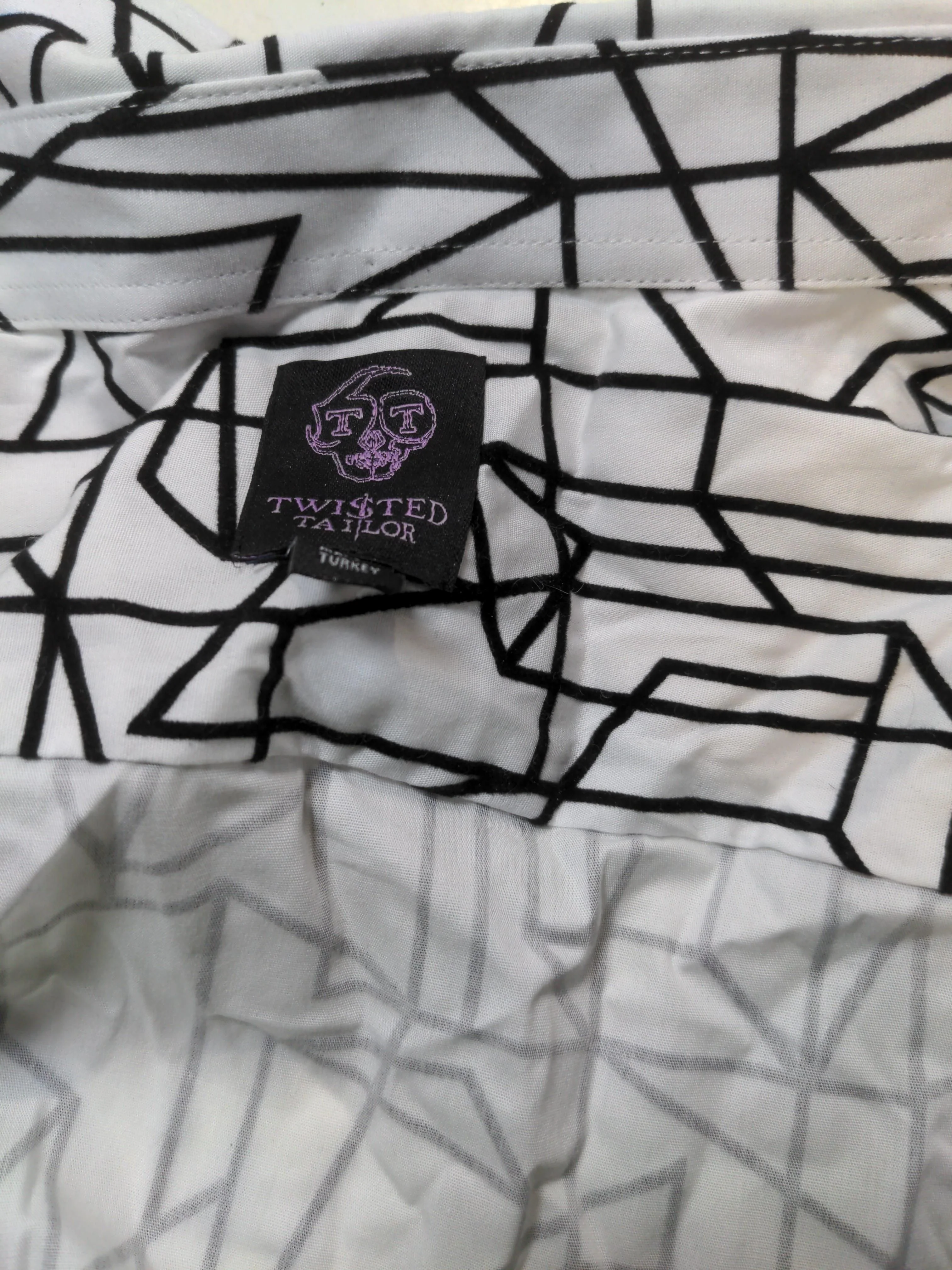 Twisted Tailor Men's Shirt L White Geometric 100% Cotton Basic - Image 5