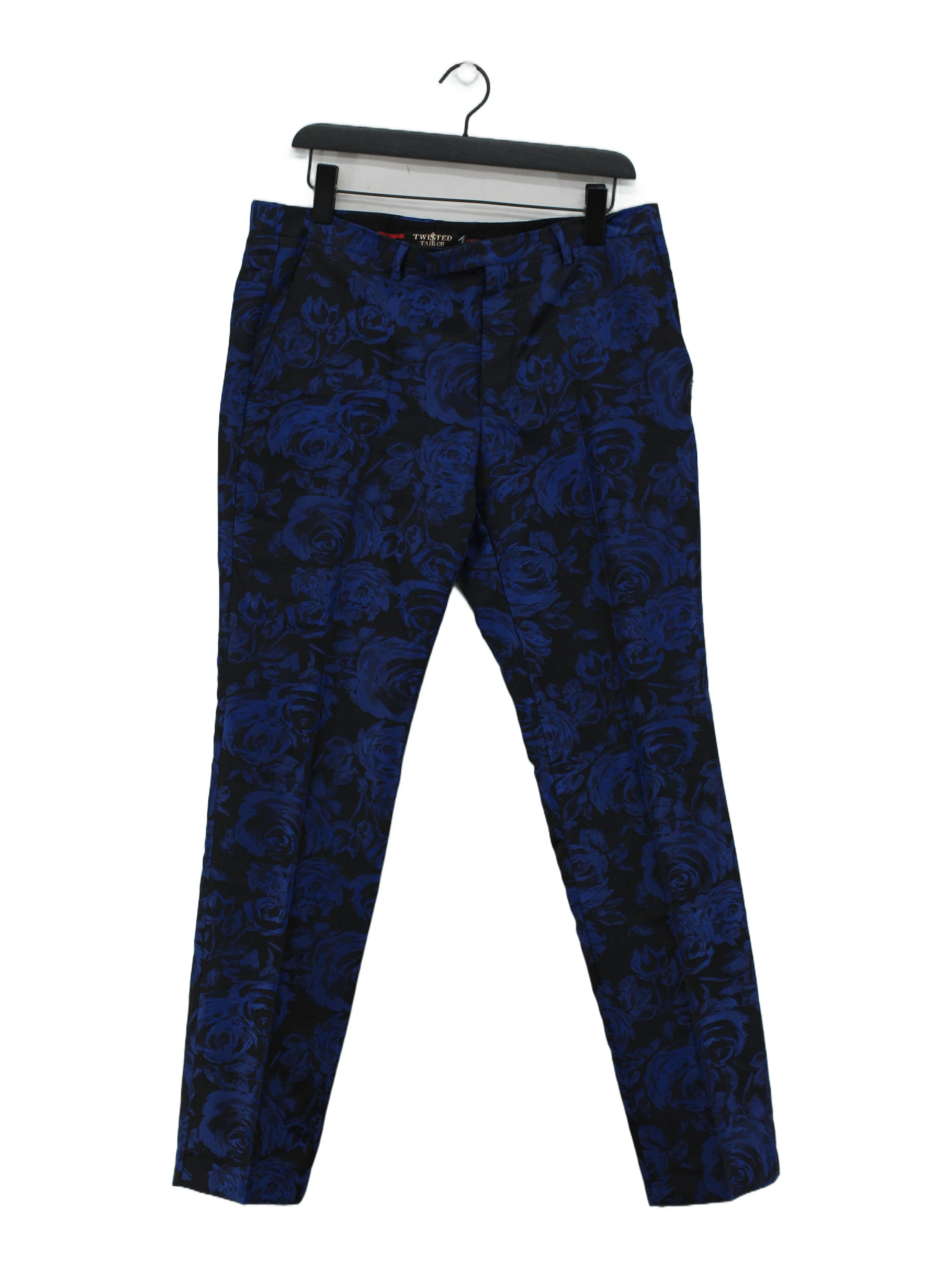 Twisted Tailor Men's Trousers M Blue Floral 100% Polyester Tapered Chino