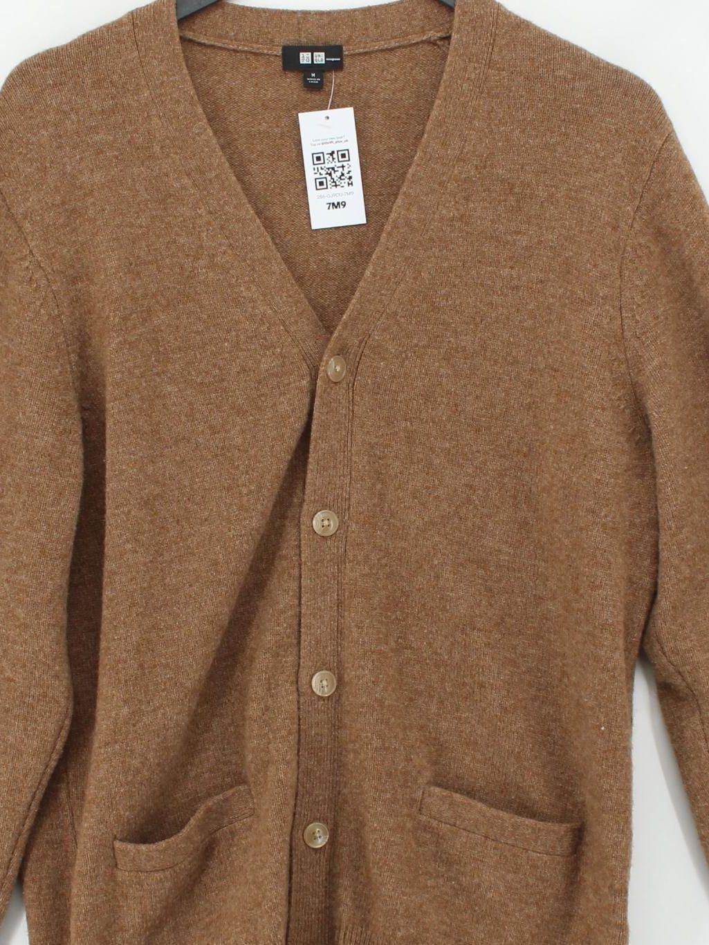 Uniqlo Men's Cardigan M Brown 100% Wool V-Neck Cardigan - Image 3